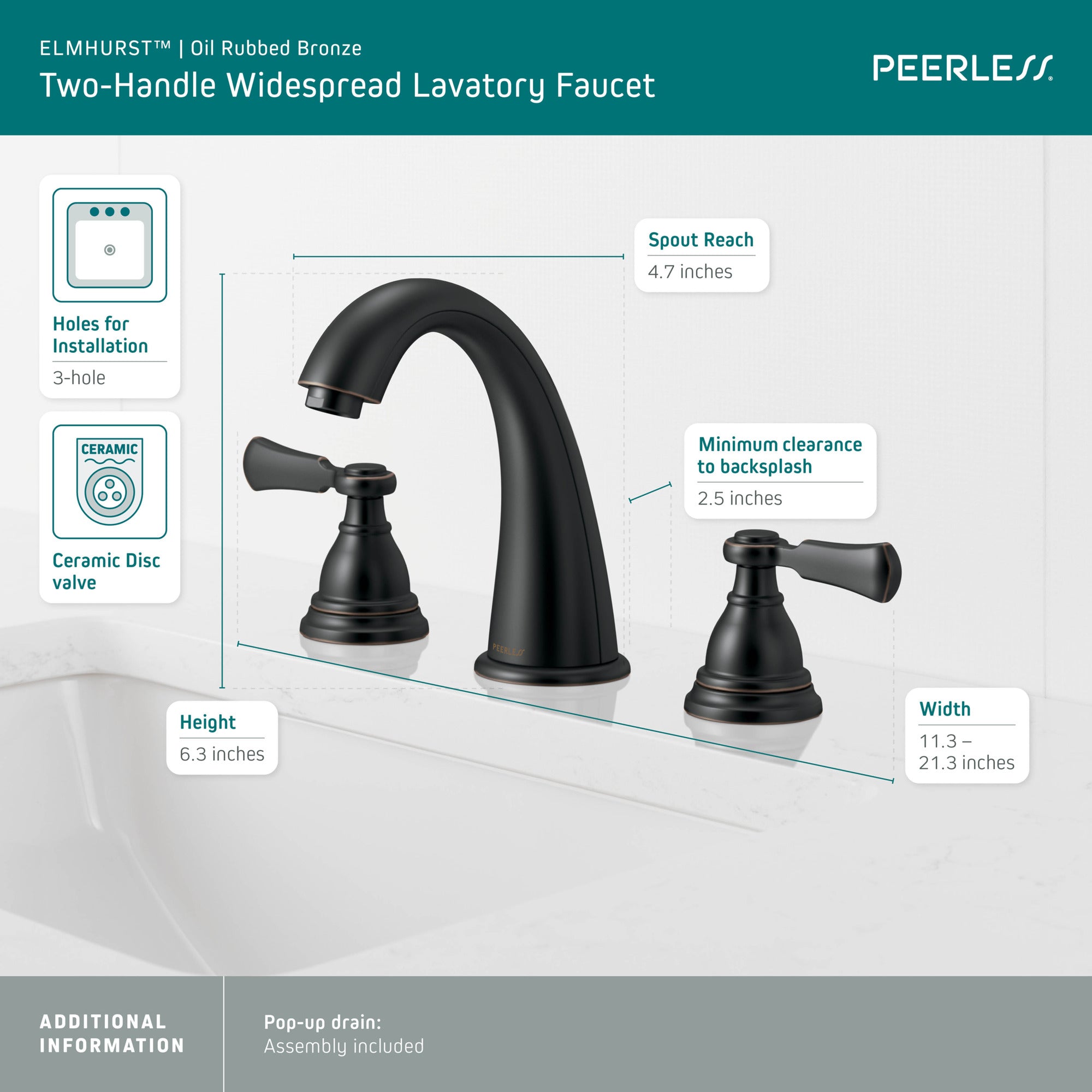 Peerless Elmhurst® Two-Handle Widespread Bath Faucet