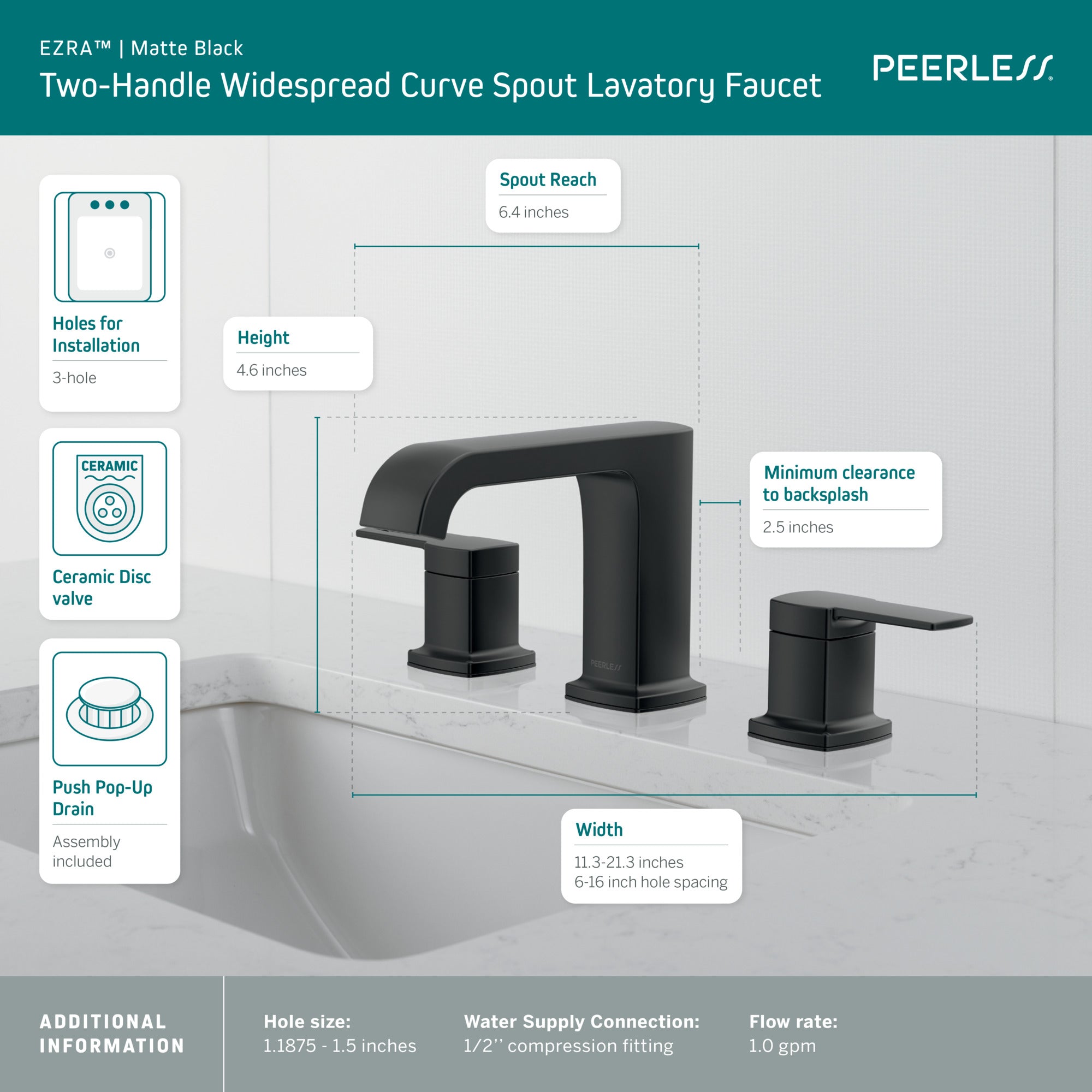Peerless Ezra® Widespread Curved Spout Lavatory Faucet 
