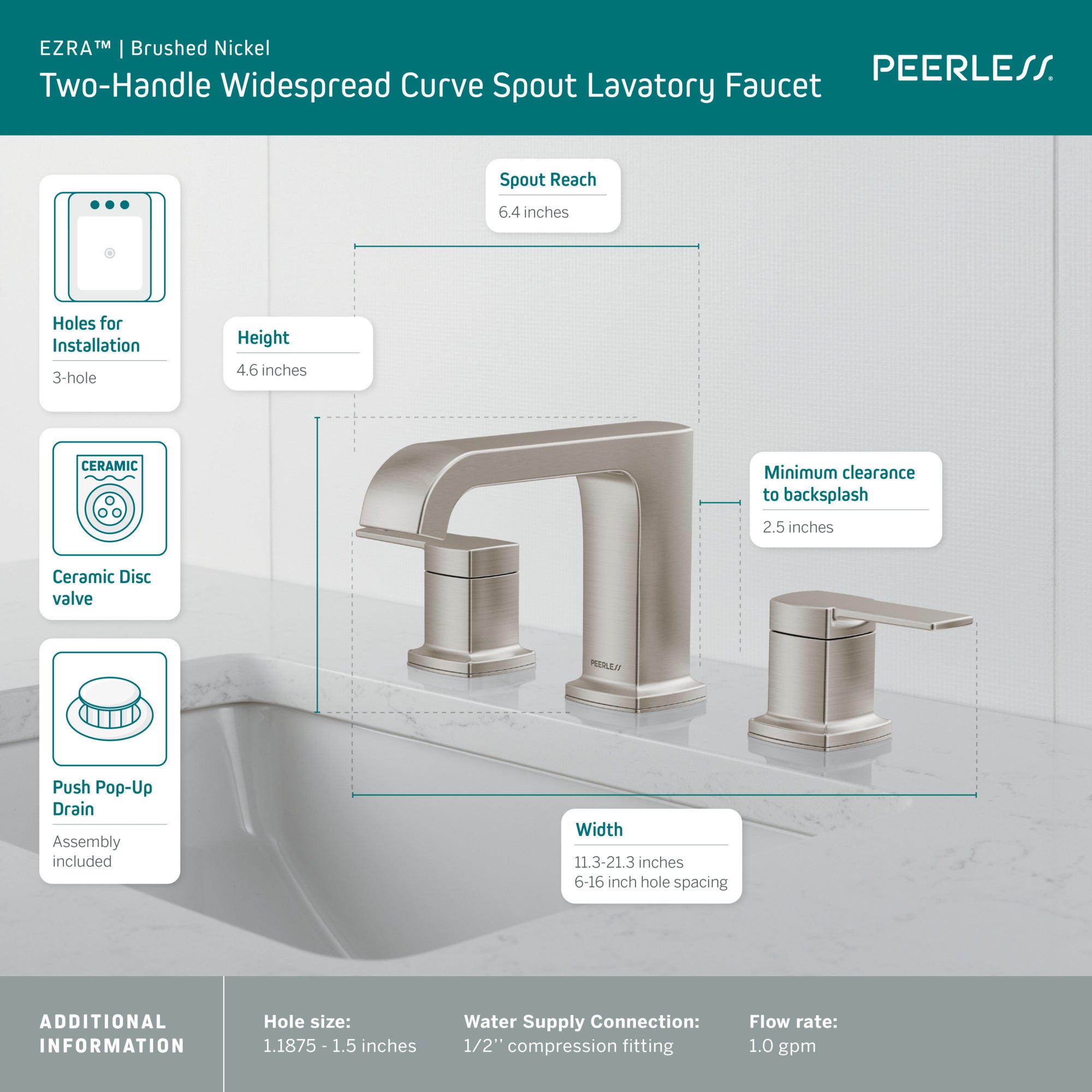 Peerless Ezra® Widespread Curved Spout Lavatory Faucet 