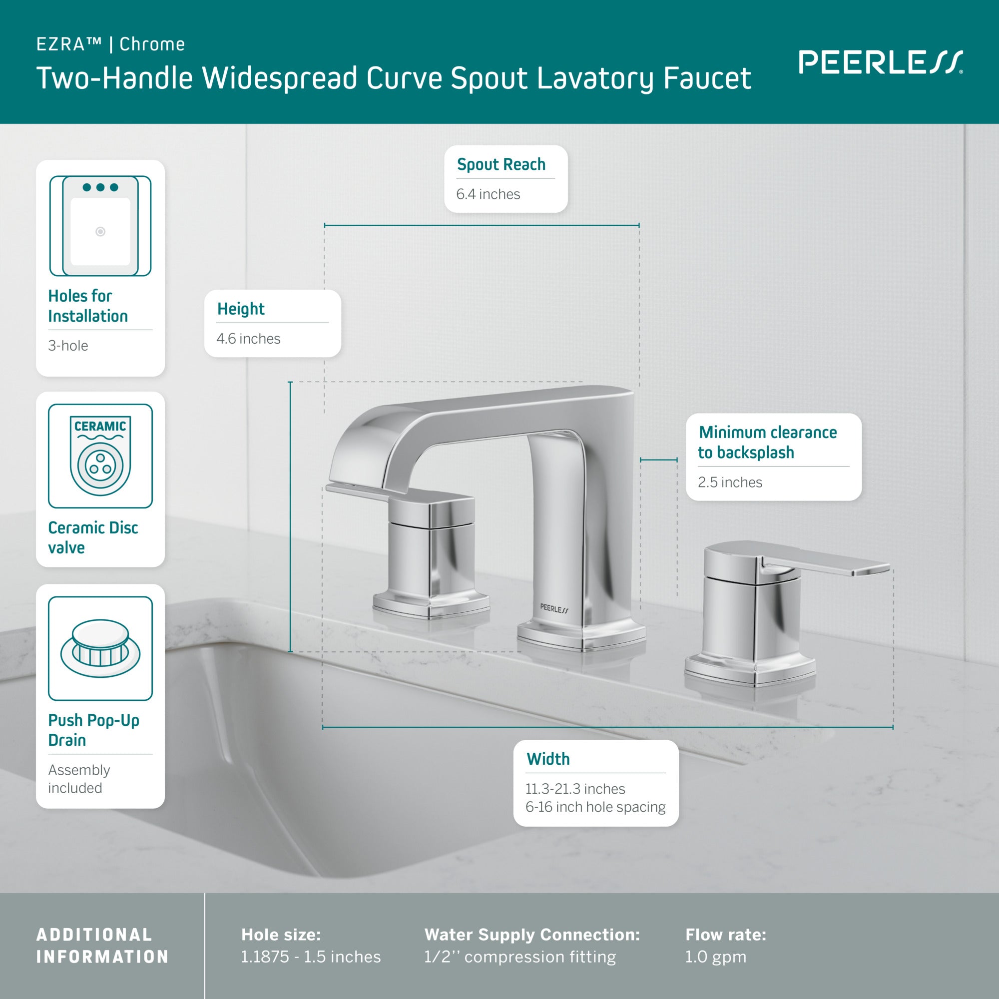 Peerless Ezra® Widespread Curved Spout Lavatory Faucet 