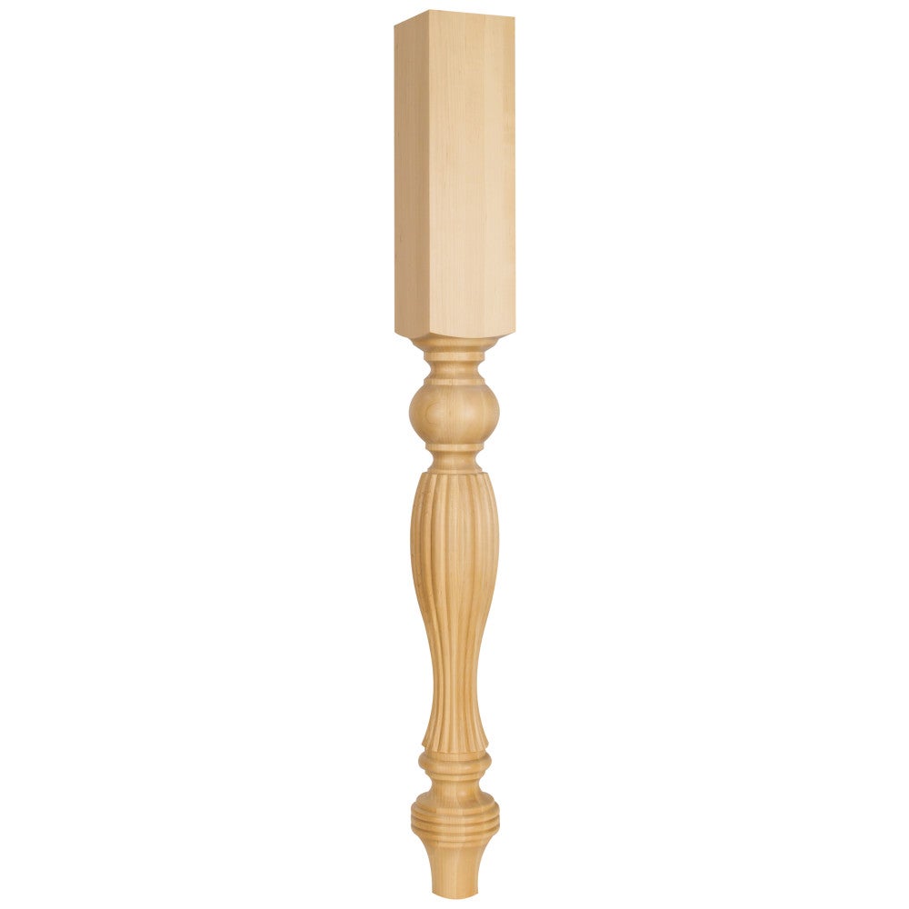Hardware Resources 3-3/4" W x 3-3/4" D x 35-1/2" H Rubberwood Tapered Reeded Leg