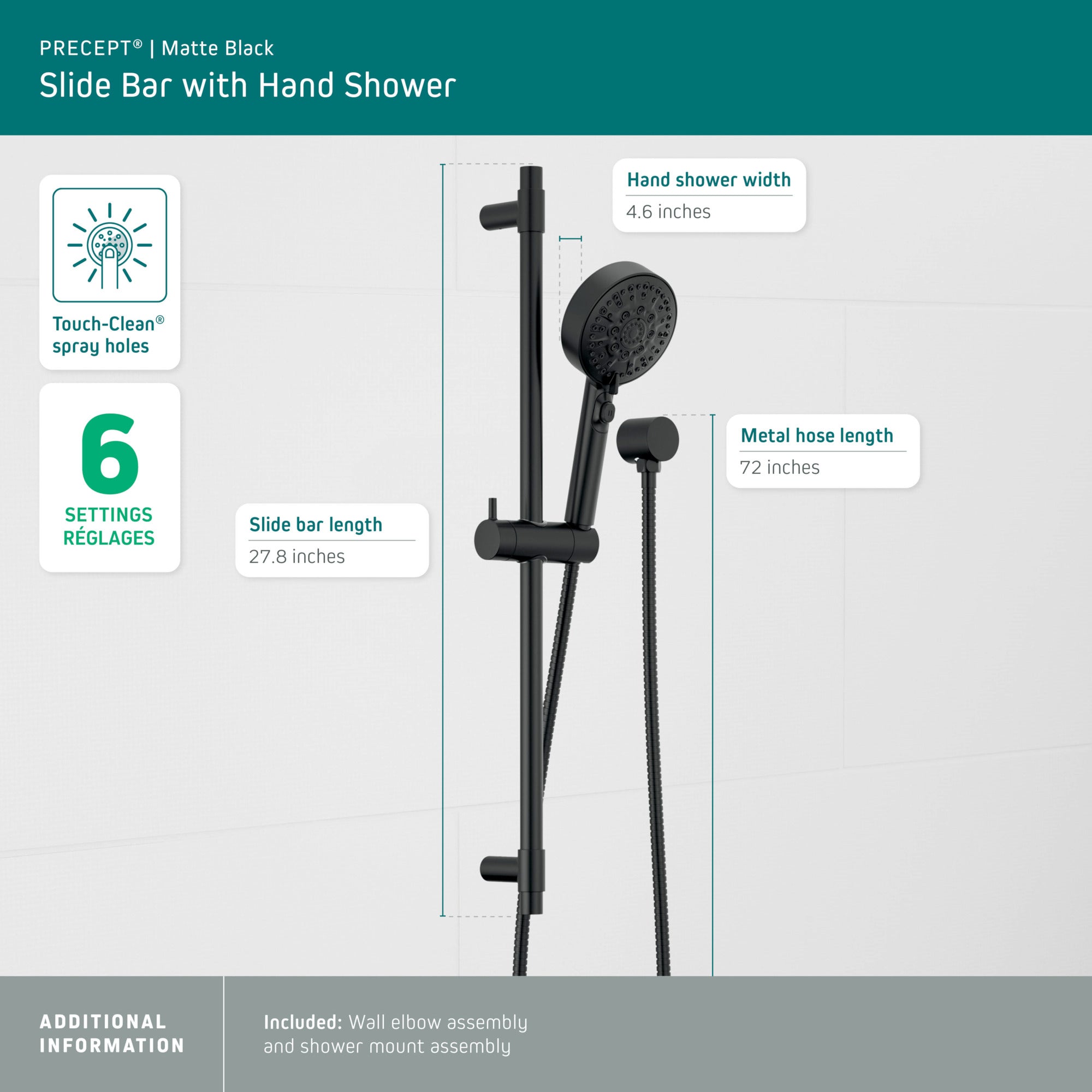 Peerless Precept® Slide bar with hand shower