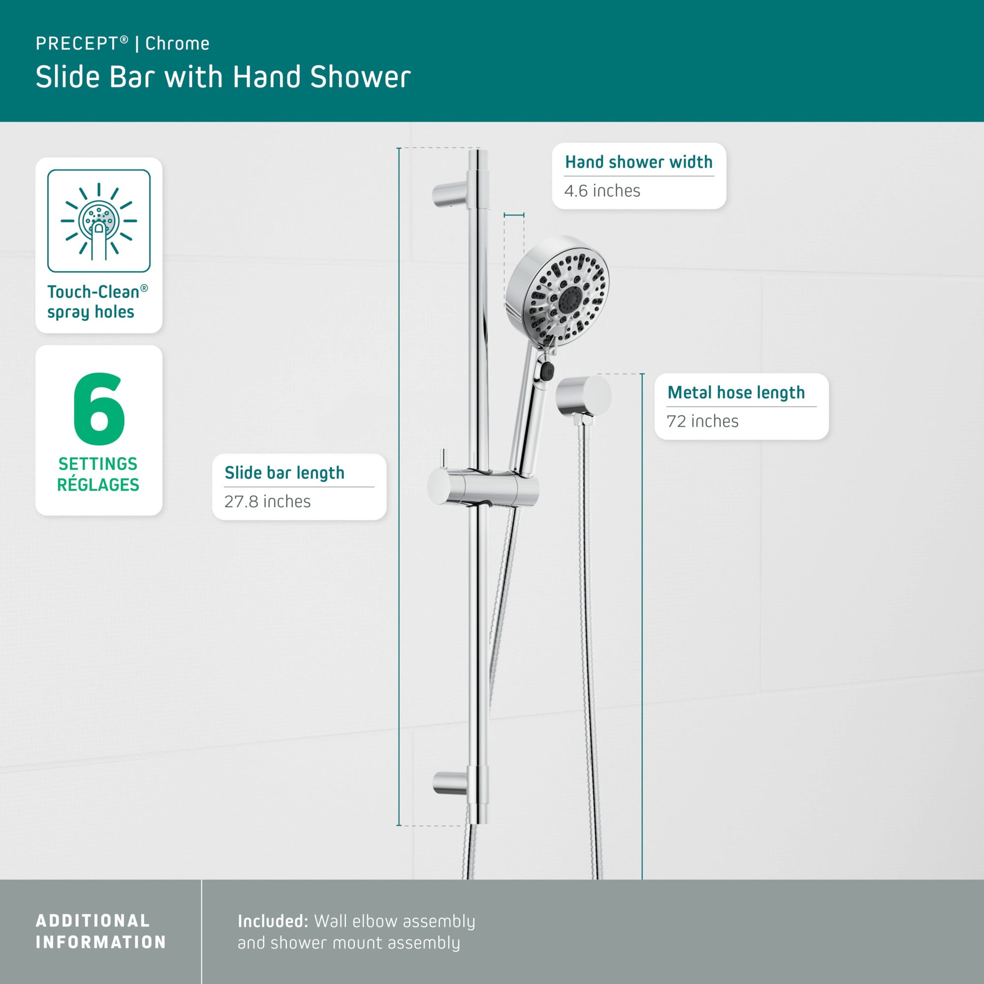 Peerless Precept® Slide bar with hand shower