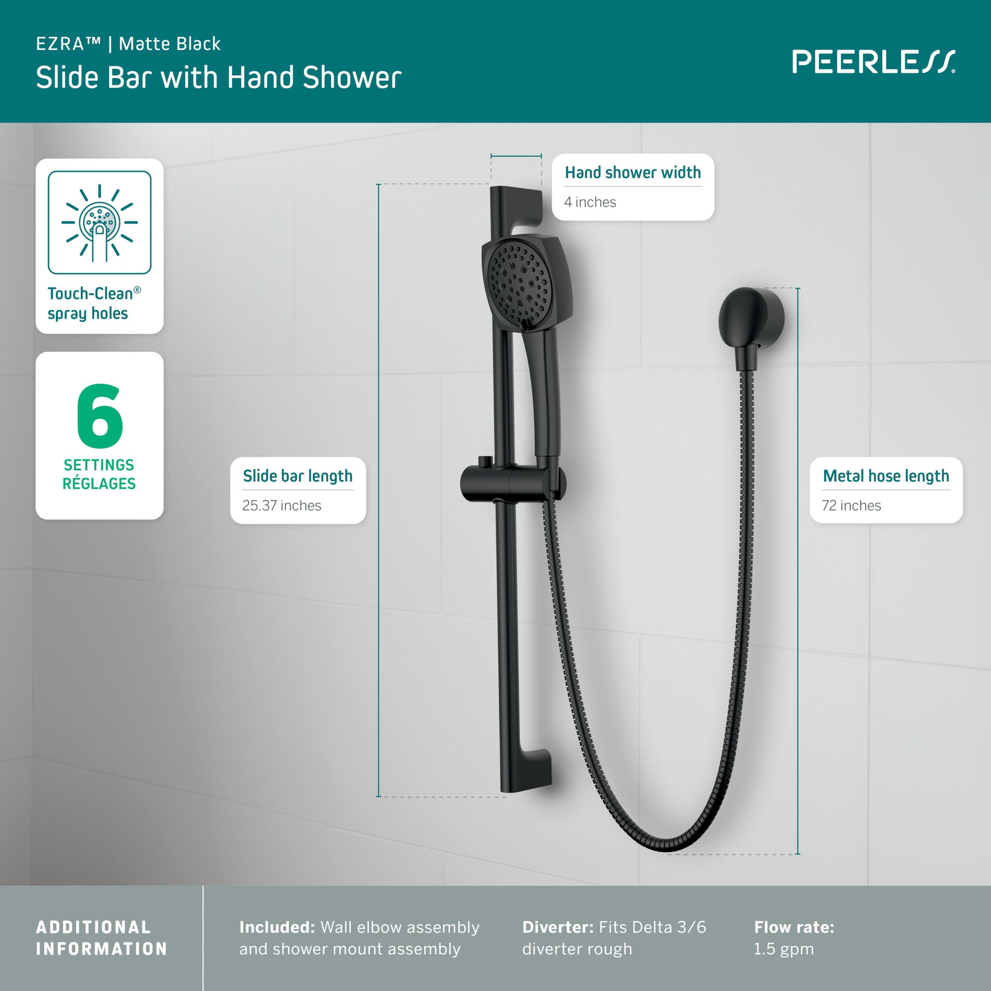 Peerless Ezra® Slide Bar with Hand Shower
