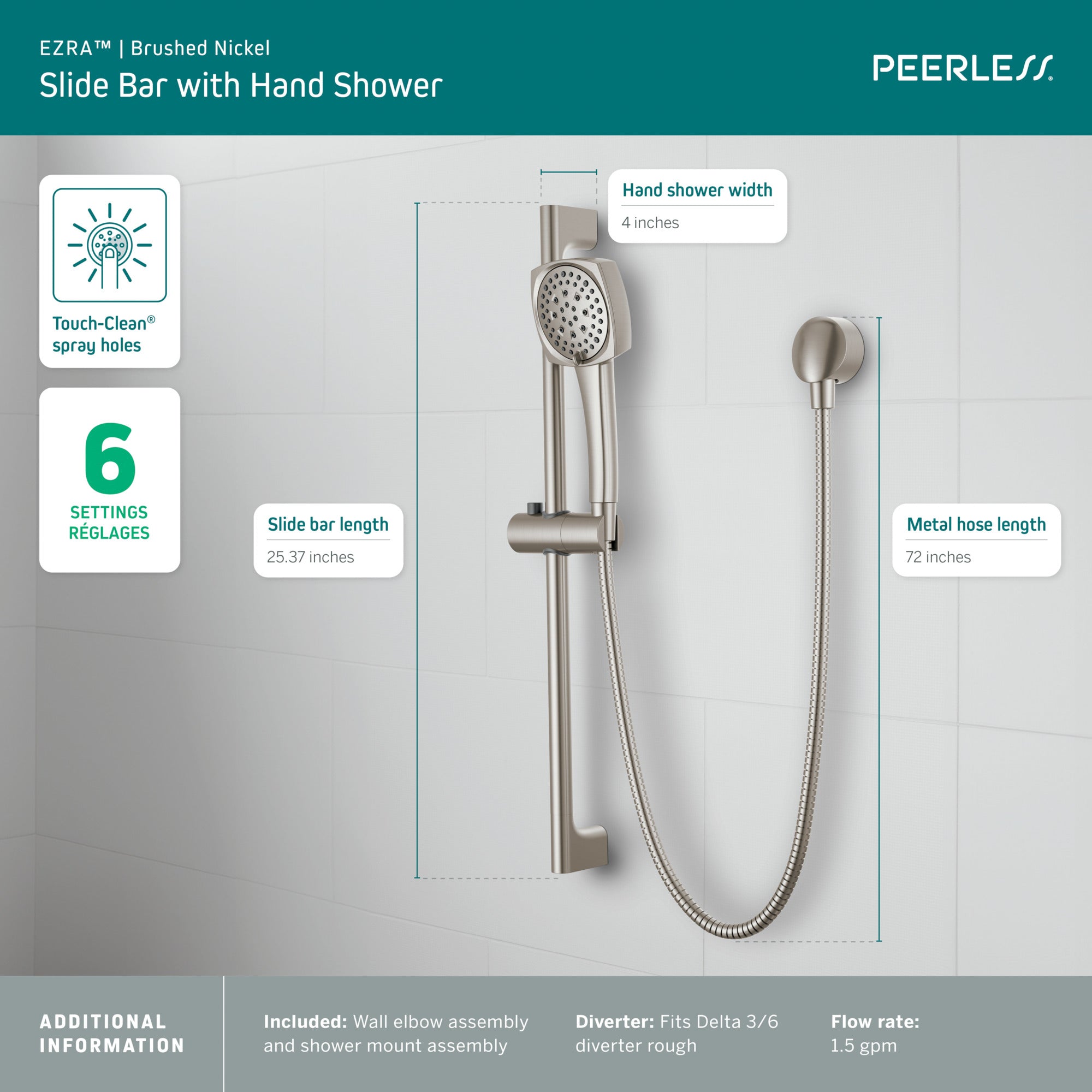 Peerless Ezra® Slide Bar with Hand Shower