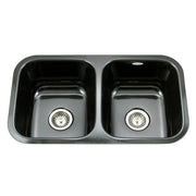 13 1/2"x15 1/8"x9" Porcelain Enamel Double Bowl Sink Undermount