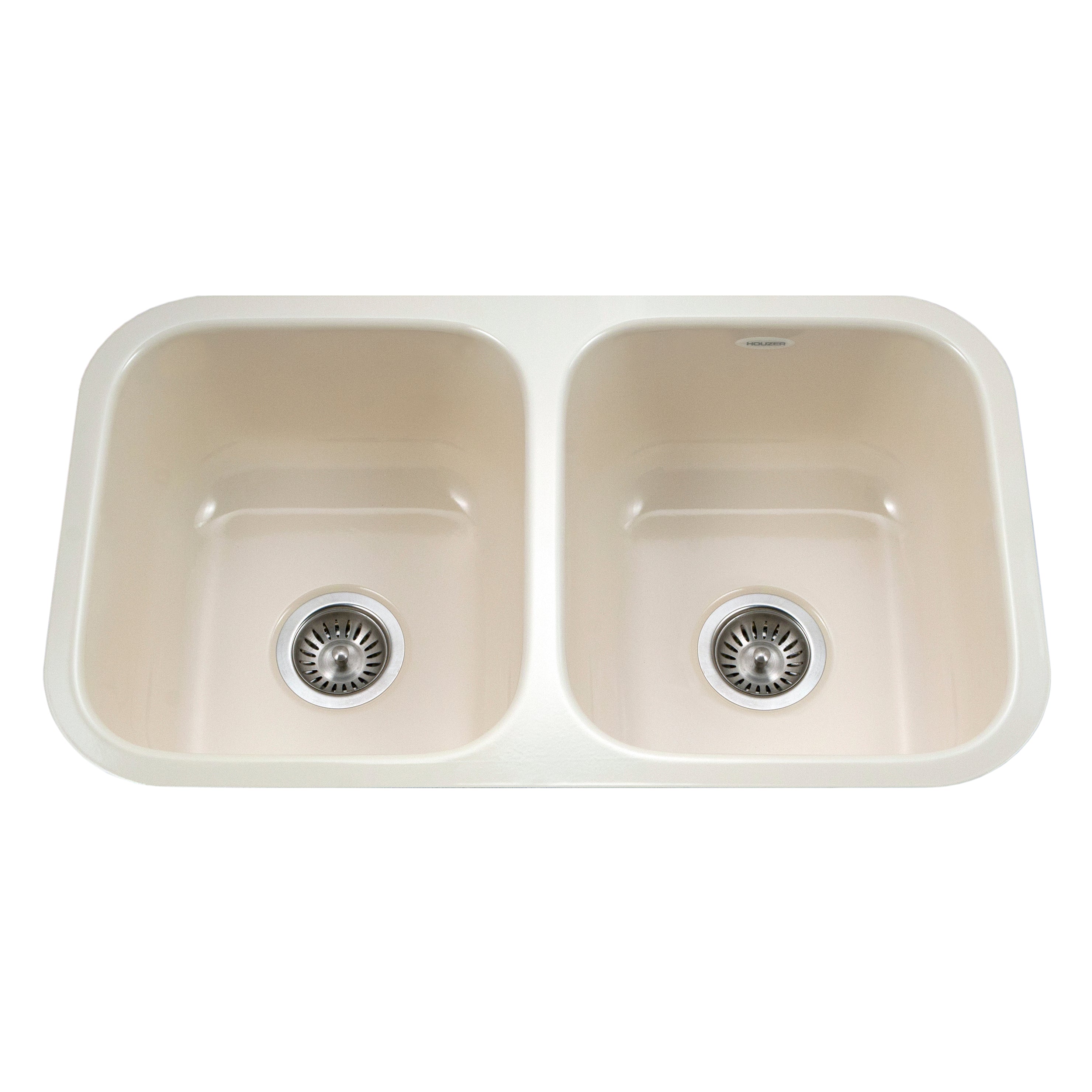 13 1/2"x15 1/8"x9" Porcelain Enamel Double Bowl Sink Undermount