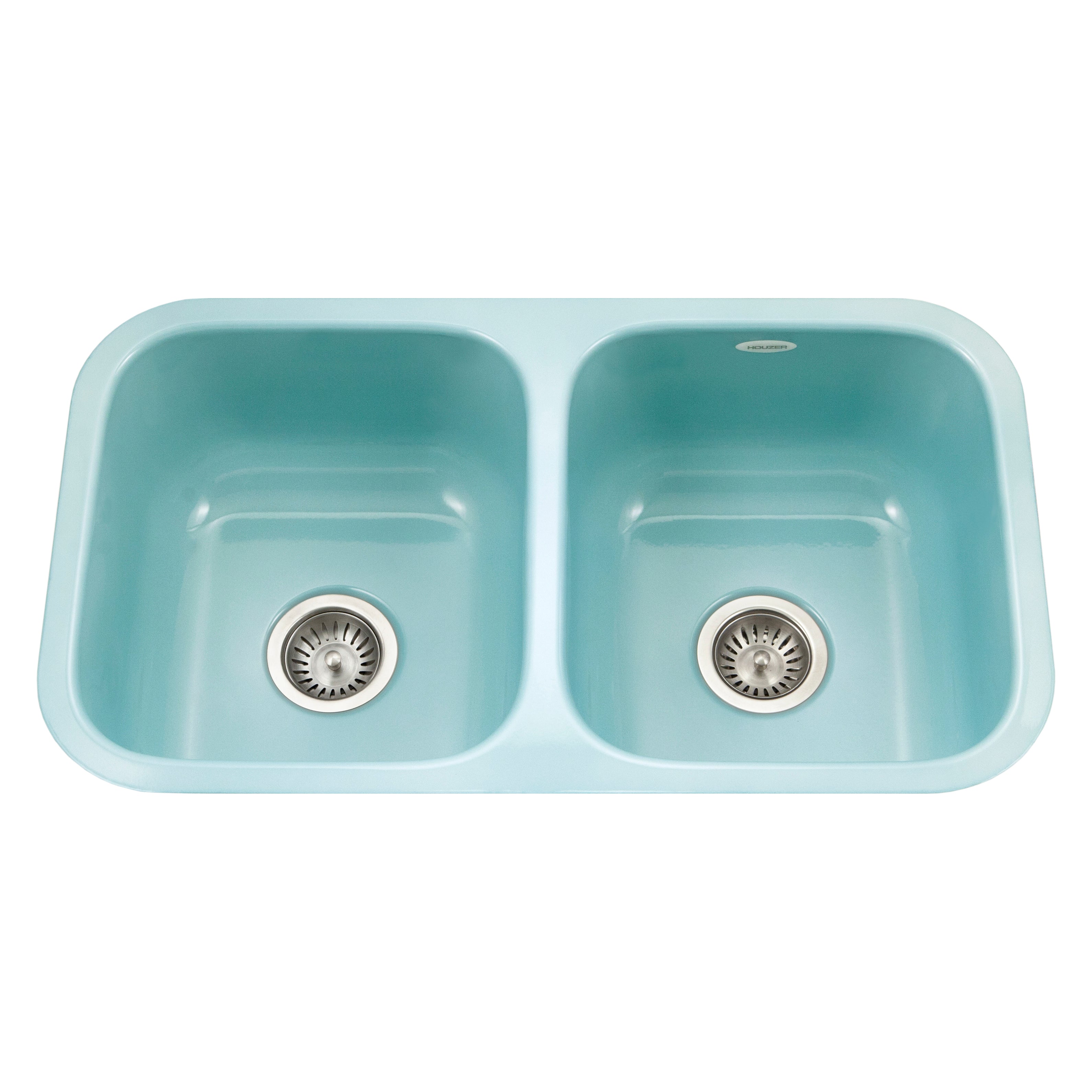 13 1/2"x15 1/8"x9" Porcelain Enamel Double Bowl Sink Undermount