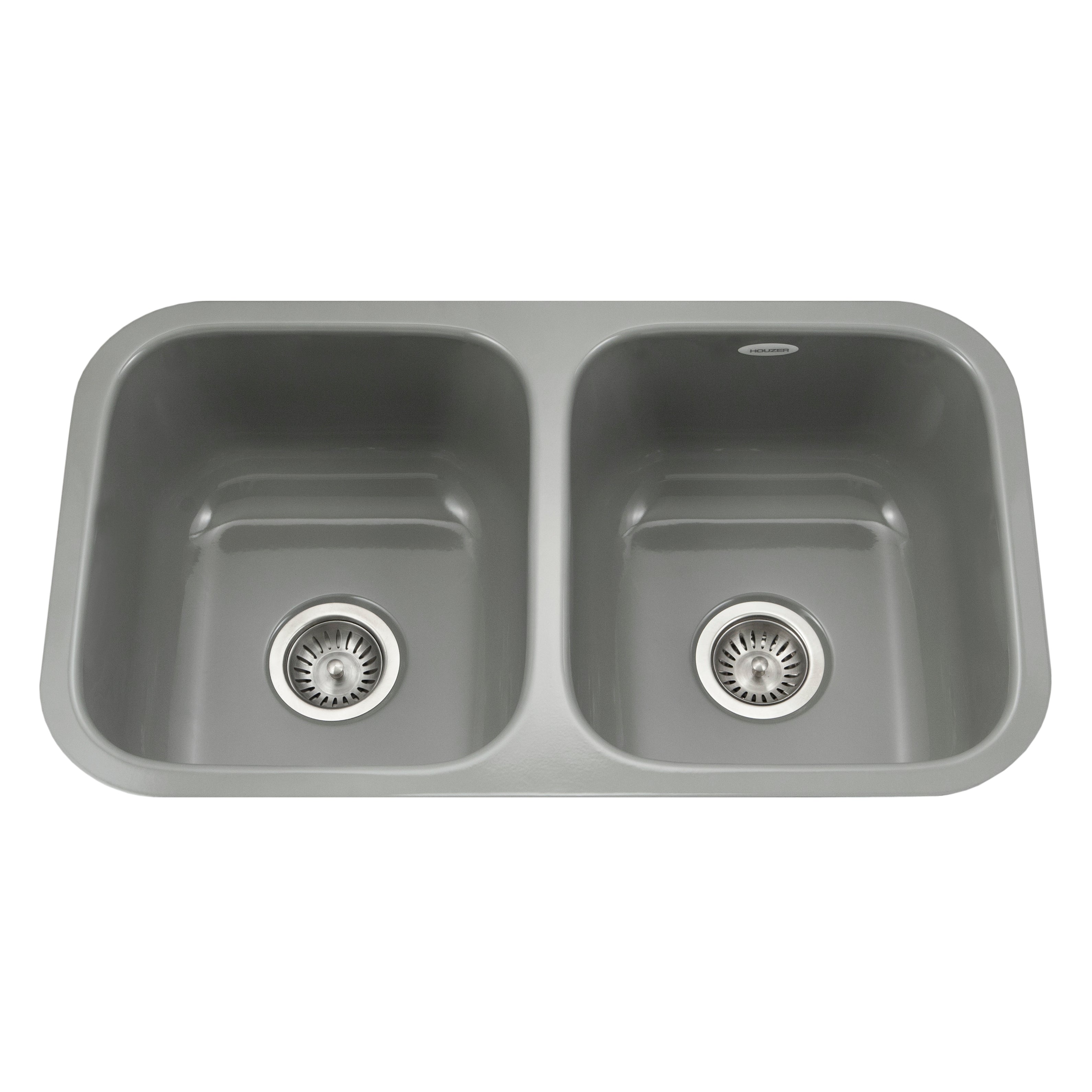 13 1/2"x15 1/8"x9" Porcelain Enamel Double Bowl Sink Undermount