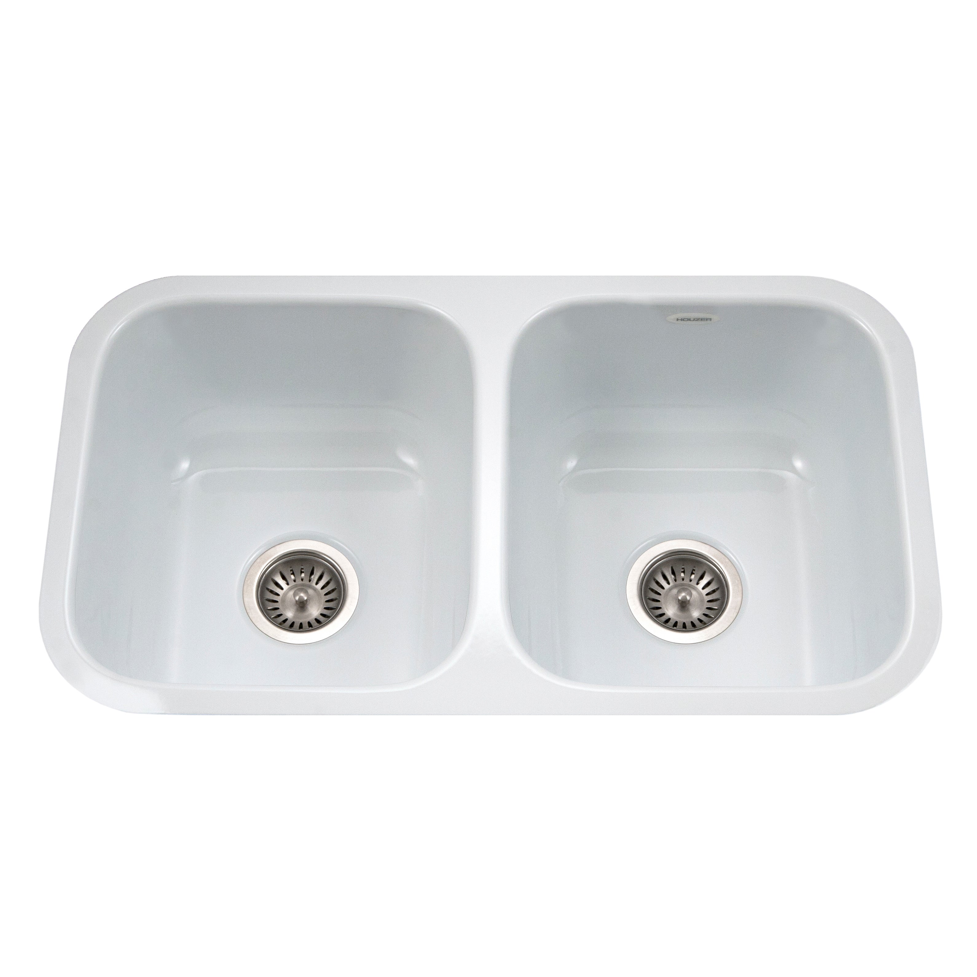 13 1/2"x15 1/8"x9" Porcelain Enamel Double Bowl Sink Undermount