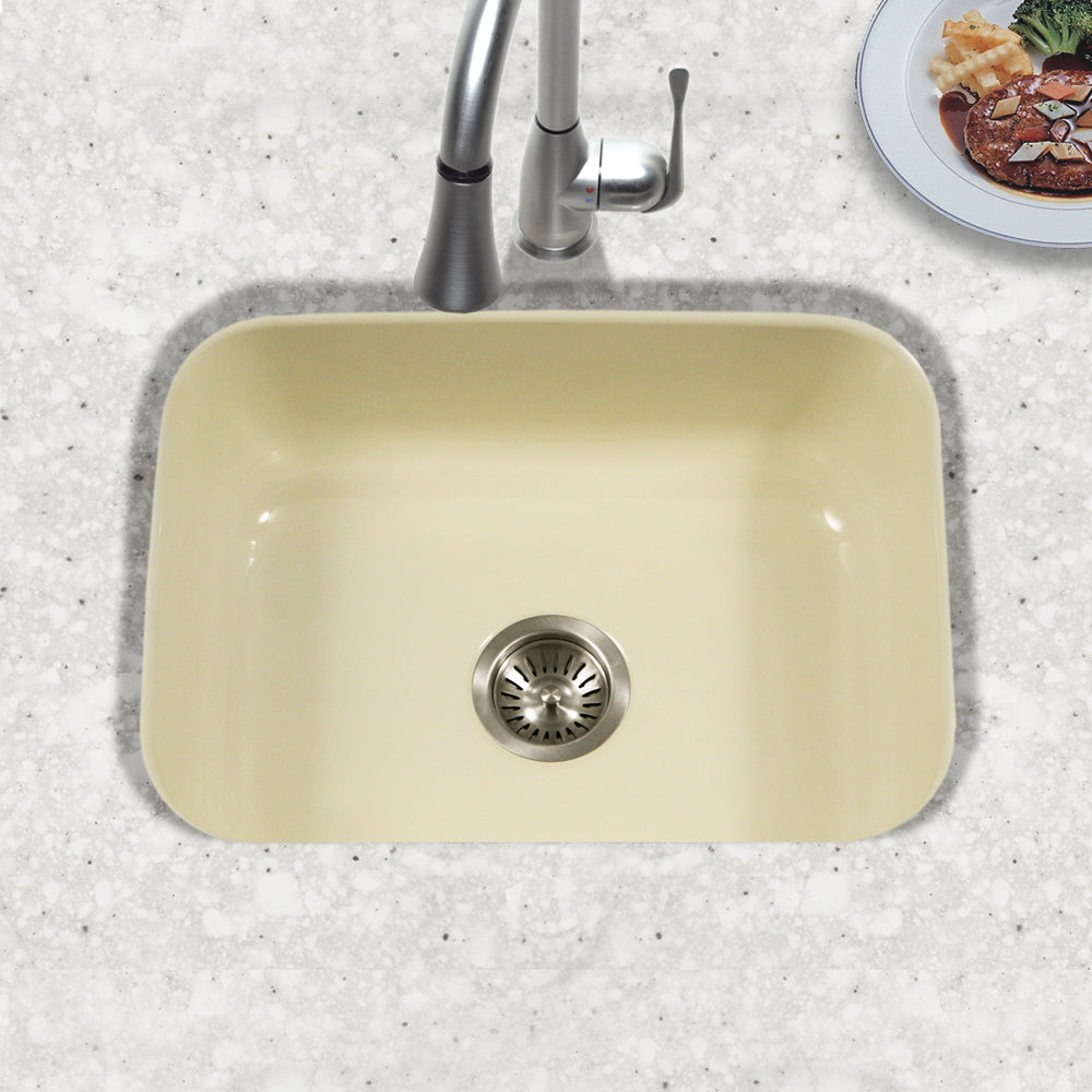 Houzer Porcela 23" Porcelain Enamel Steel Undermount Single Bowl Kitchen Sink