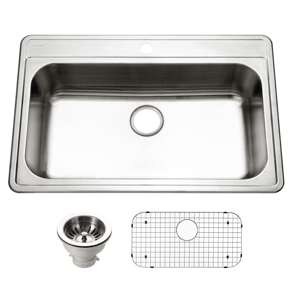 Houzer Premier 33 inch Stainless Steel Drop-in Topmount 1-hole Single Bowl Kitchen Sink - PGS-3122-1