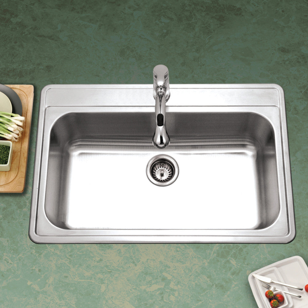 Houzer Premier 33 inch Stainless Steel Drop-in Topmount 1-hole Single Bowl Kitchen Sink - PGS-3122-1