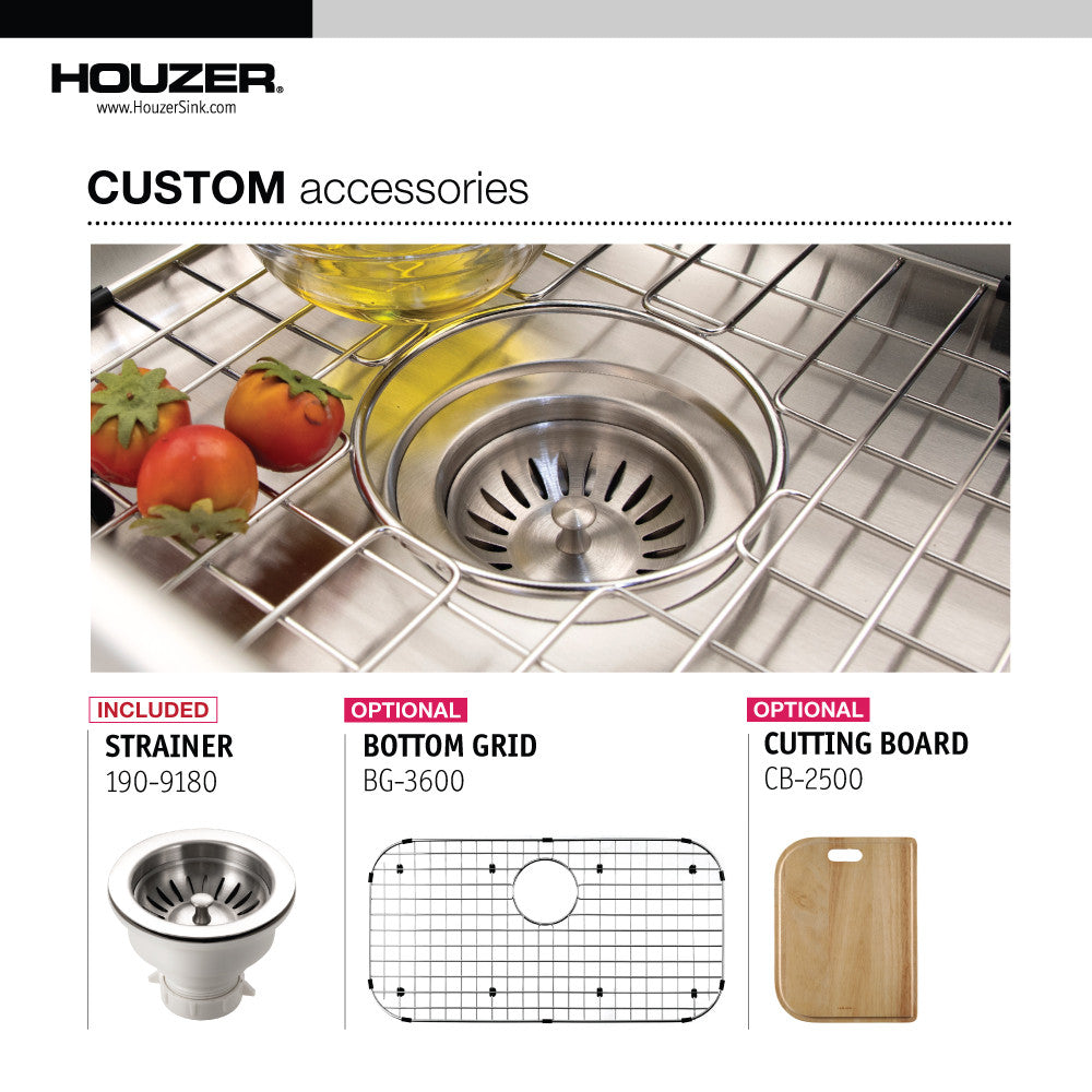 Houzer Premier 33 inch Stainless Steel Drop-in Topmount 4-hole Single Bowl Kitchen Sink - PGS-3122-4