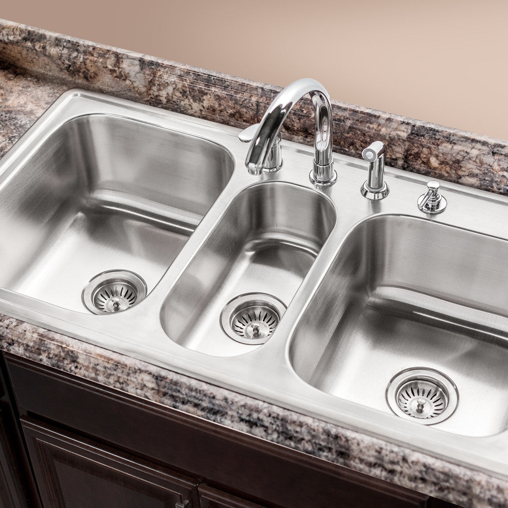 Houzer Premier 41 inch Stainless Steel Drop-in Topmount 4-hole Triple Bowl Kitchen Sink - PGT-4322