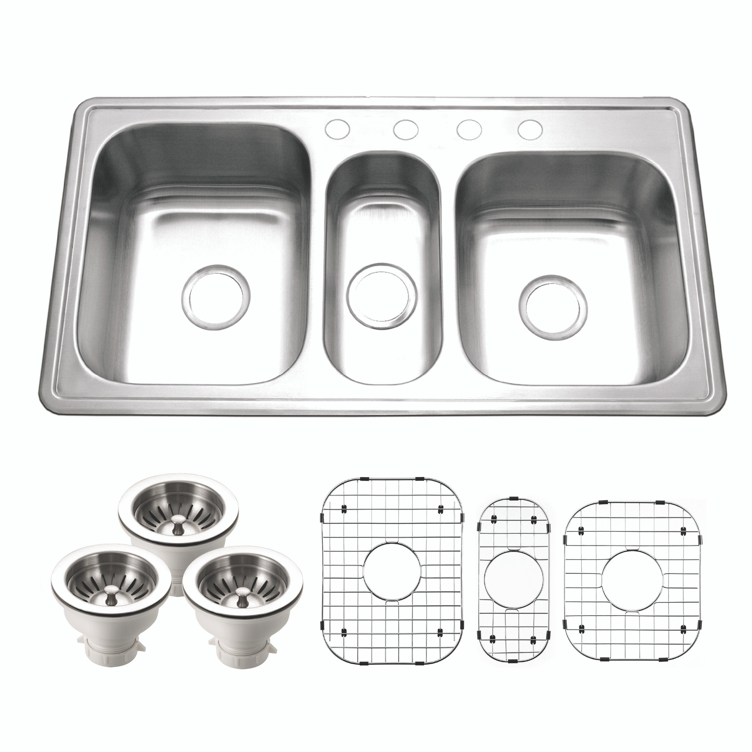 Houzer Premier 41 inch Stainless Steel Drop-in Topmount 4-hole Triple Bowl Kitchen Sink - PGT-4322