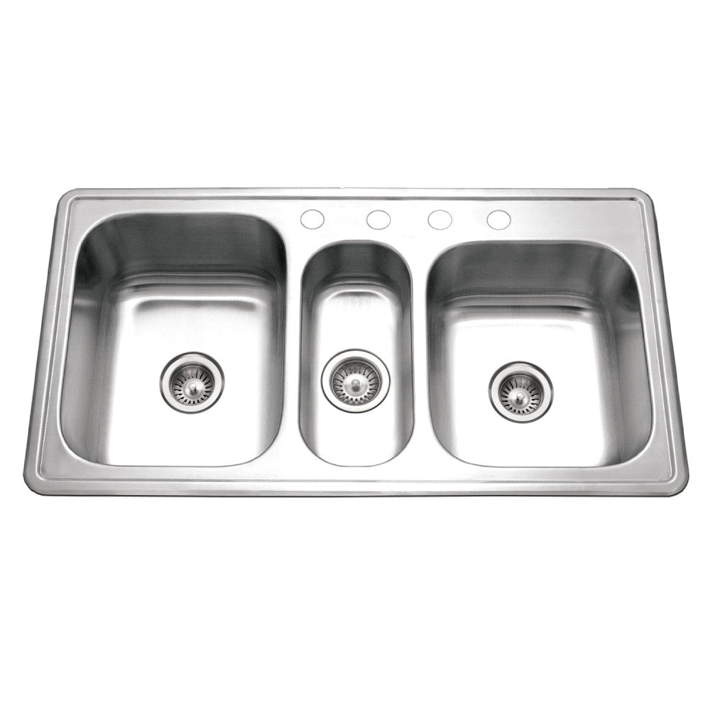 Houzer Premier 41 inch Stainless Steel Drop-in Topmount 4-hole Triple Bowl Kitchen Sink - PGT-4322