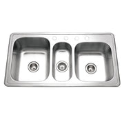 Houzer Premier 41 inch Stainless Steel Drop-in Topmount 4-hole Triple Bowl Kitchen Sink - PGT-4322