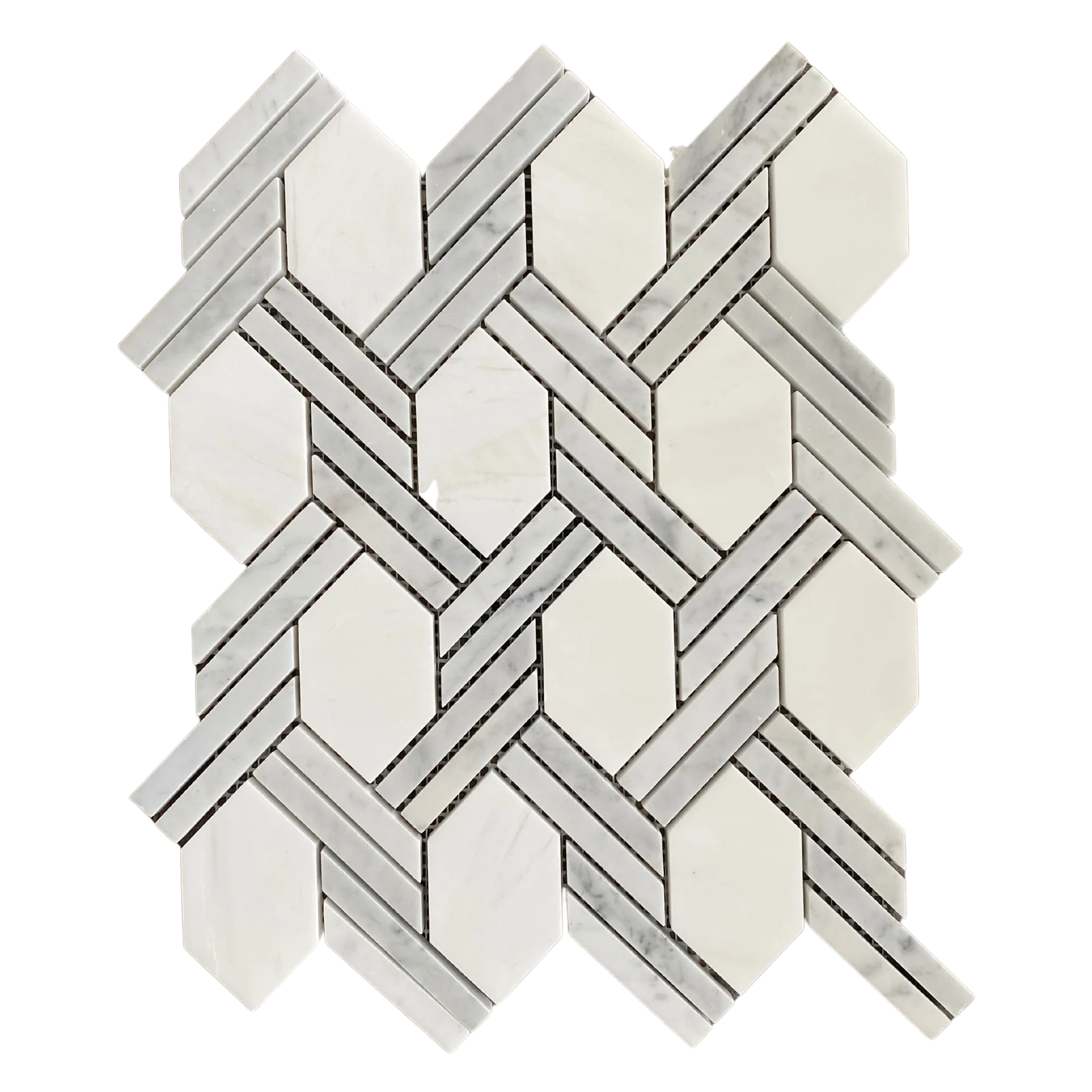 Flor Marble Mosaic Waterjet Tile: Dolomite & Bianco Carrara Mosaic