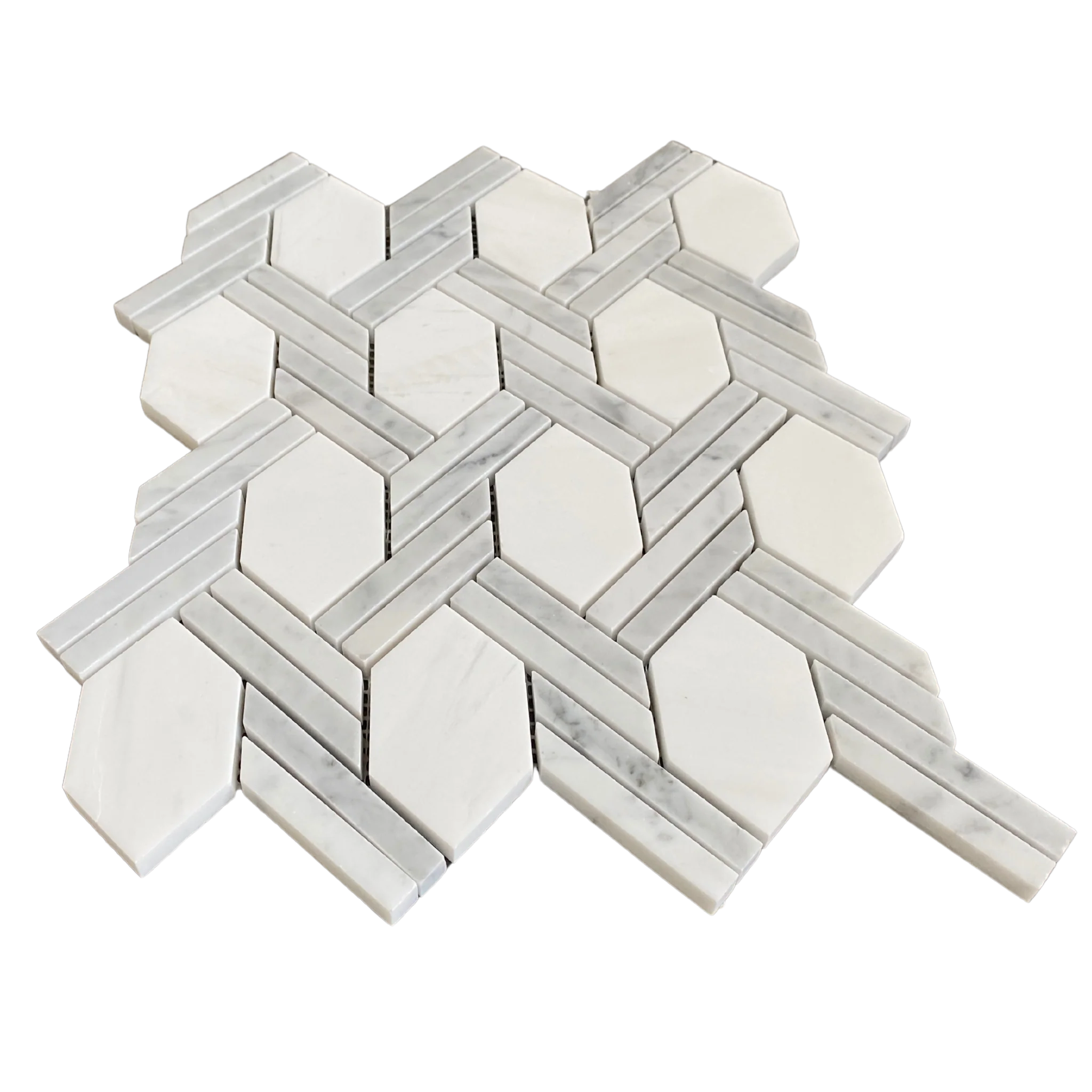 Flor Marble Mosaic Waterjet Tile: Dolomite & Bianco Carrara Mosaic