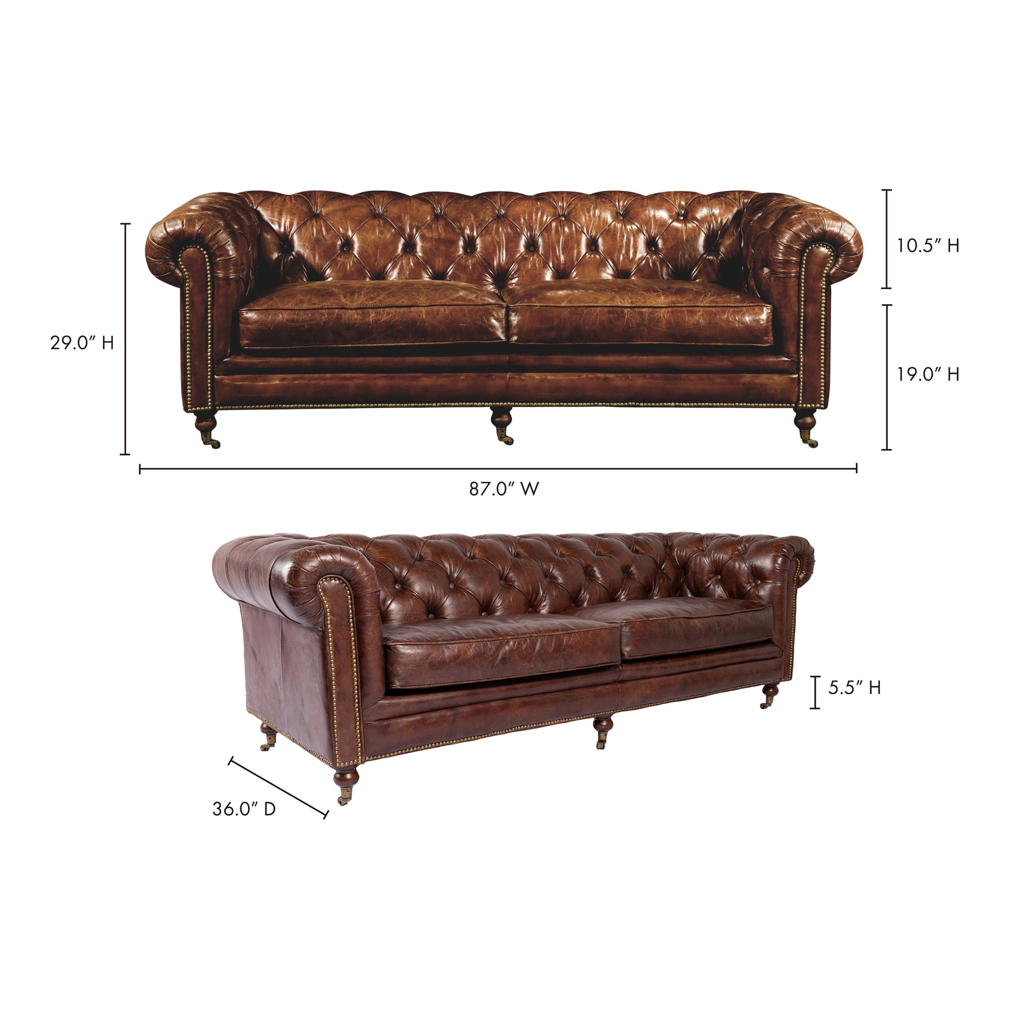 Moes Birmingham Sofa Dark Brown Leather PK-1007-20