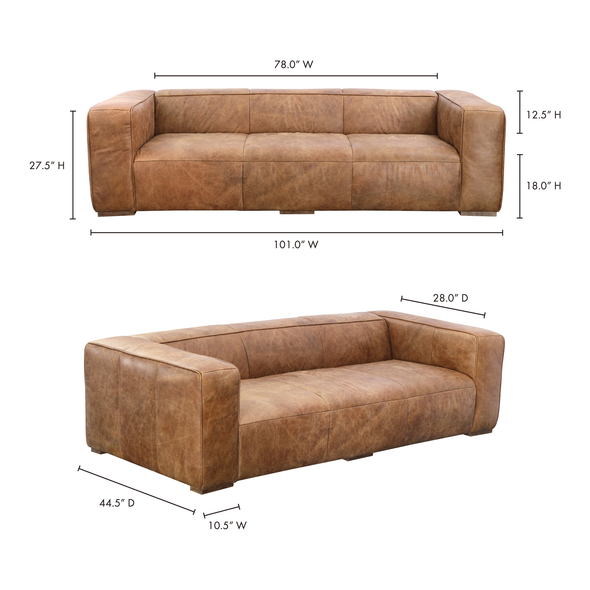Moes Bolton Sofa Open Road Brown Leather PK-1008-14