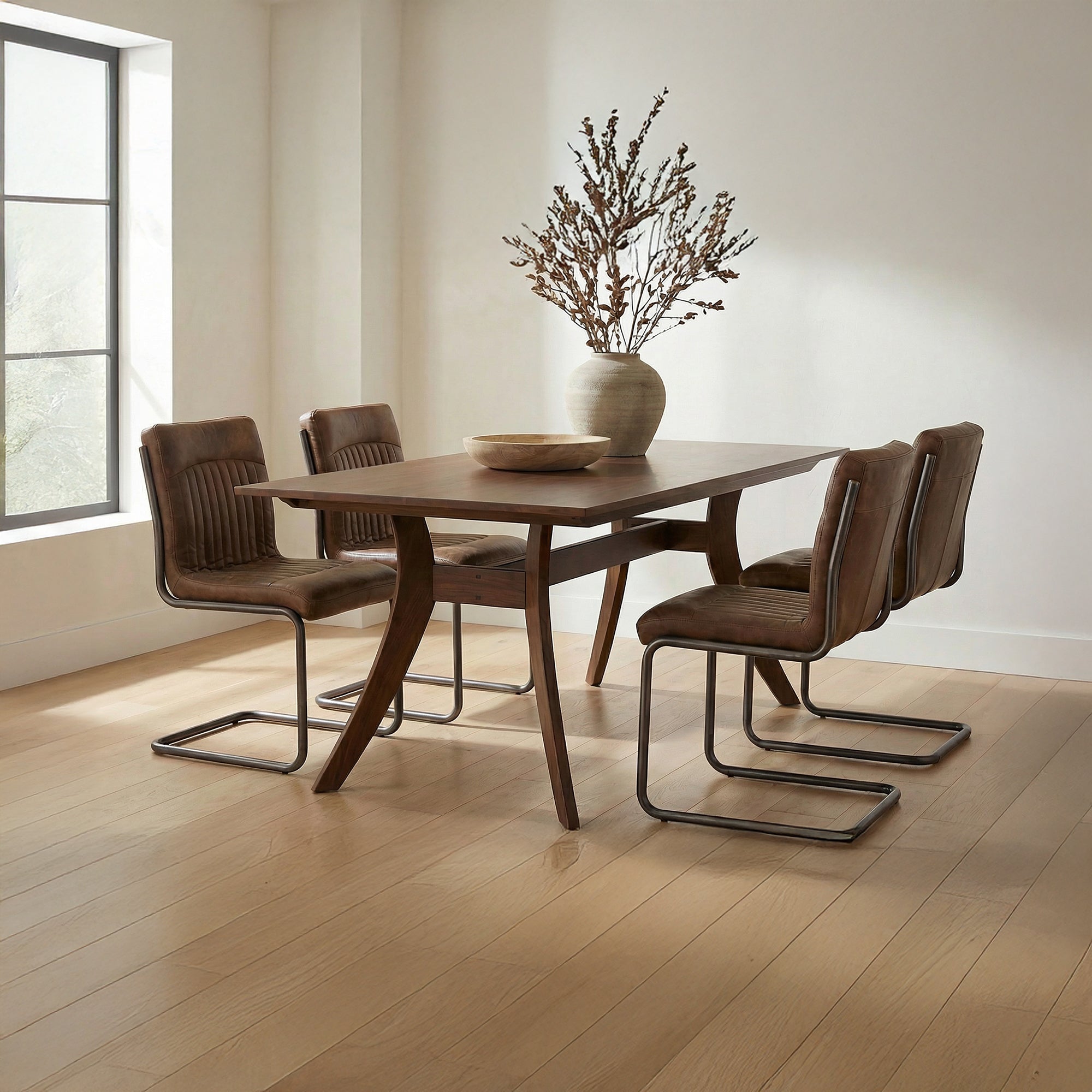 Moes Ansel Dining Chair Grazed Brown Leather - Set Of Two PK-1043-03