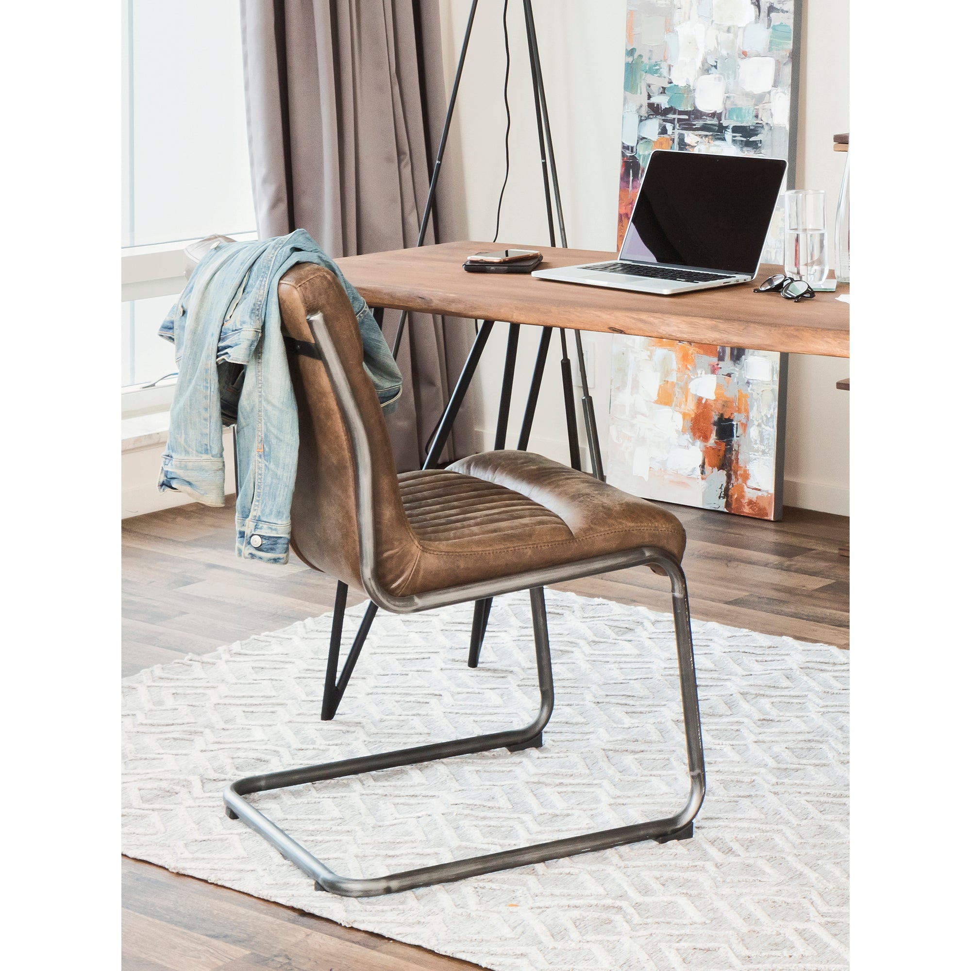 Moes Ansel Dining Chair Grazed Brown Leather - Set Of Two PK-1043-03