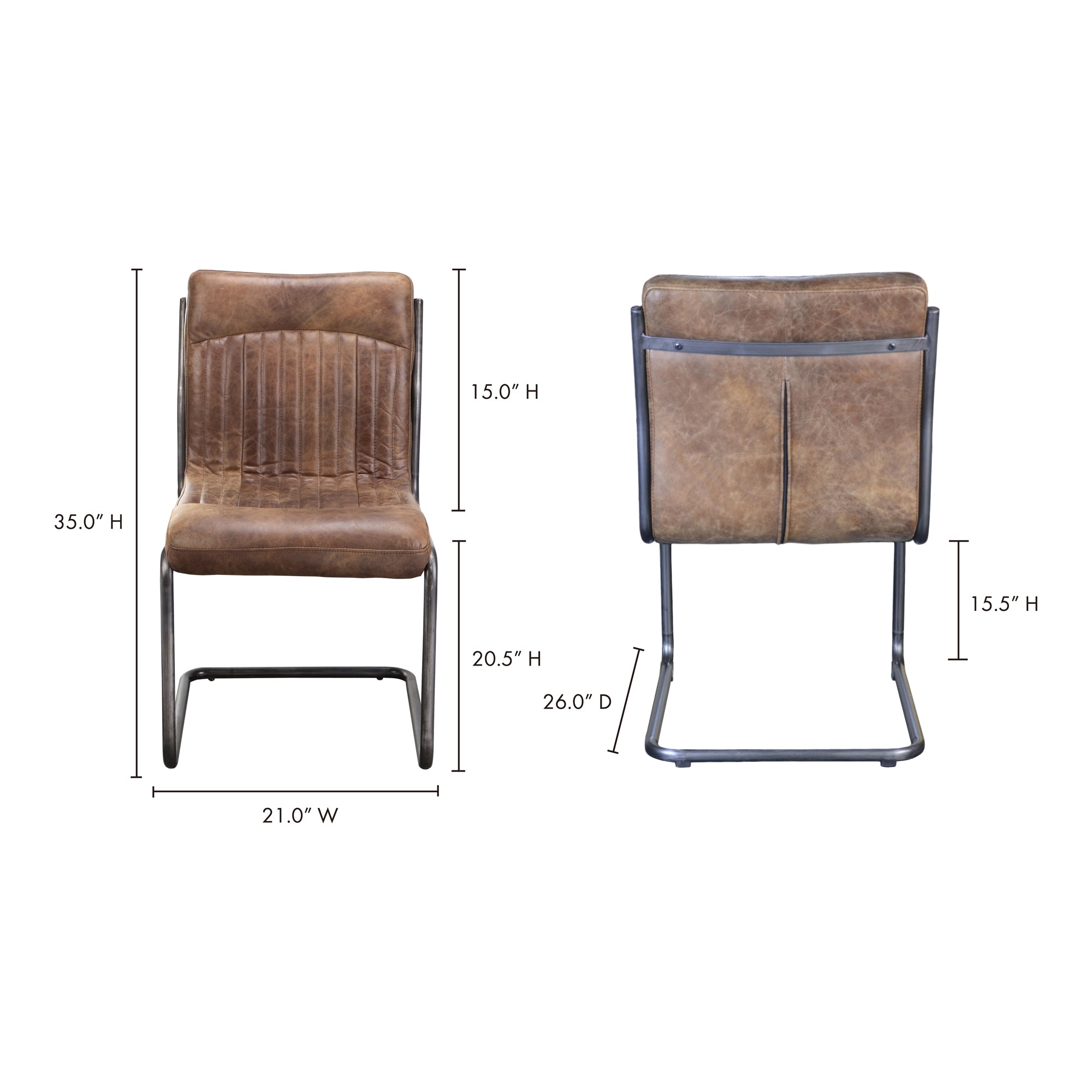Moes Ansel Dining Chair Grazed Brown Leather - Set Of Two PK-1043-03