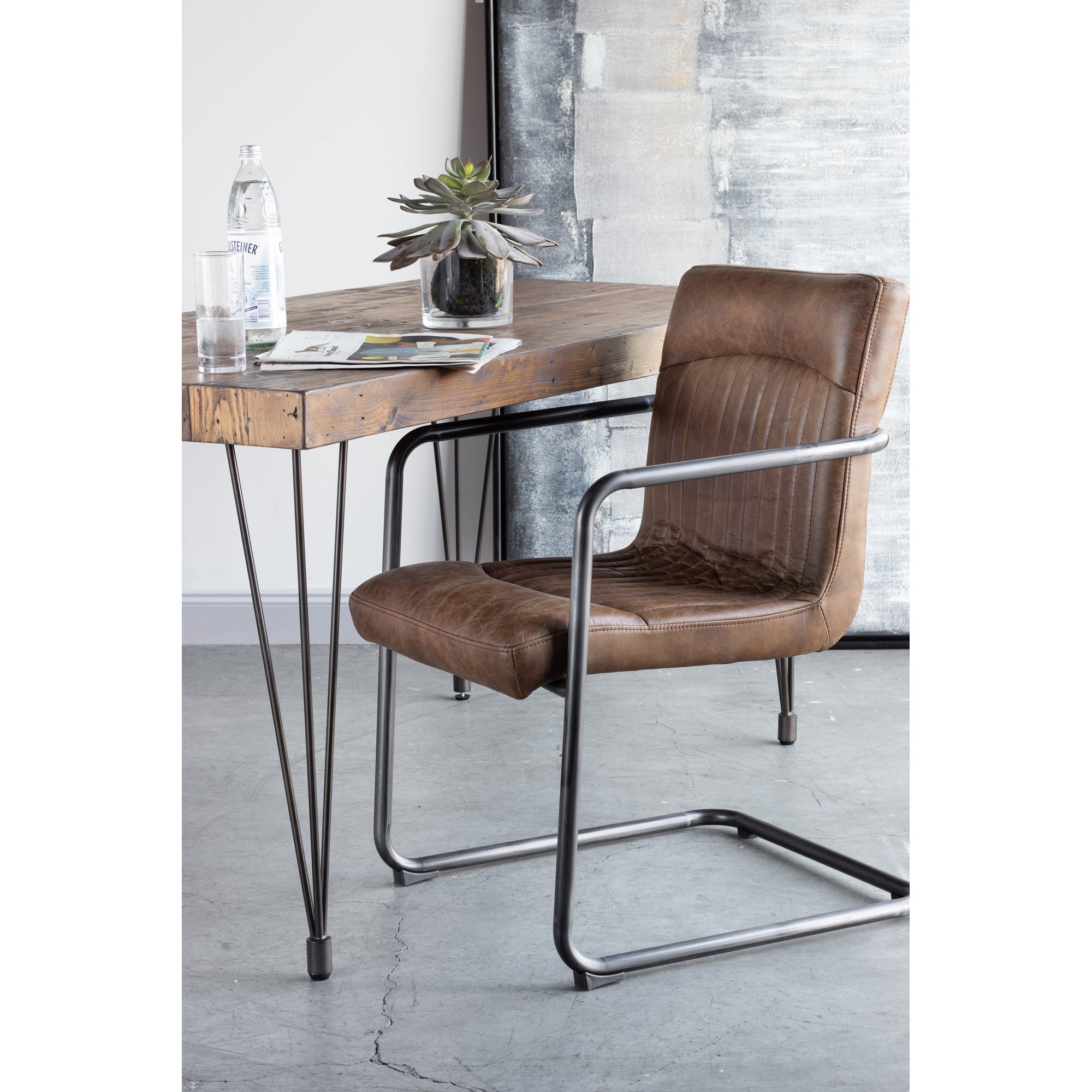 Moes Ansel Arm Chair Grazed Brown Leather - Set Of Two PK-1052-03