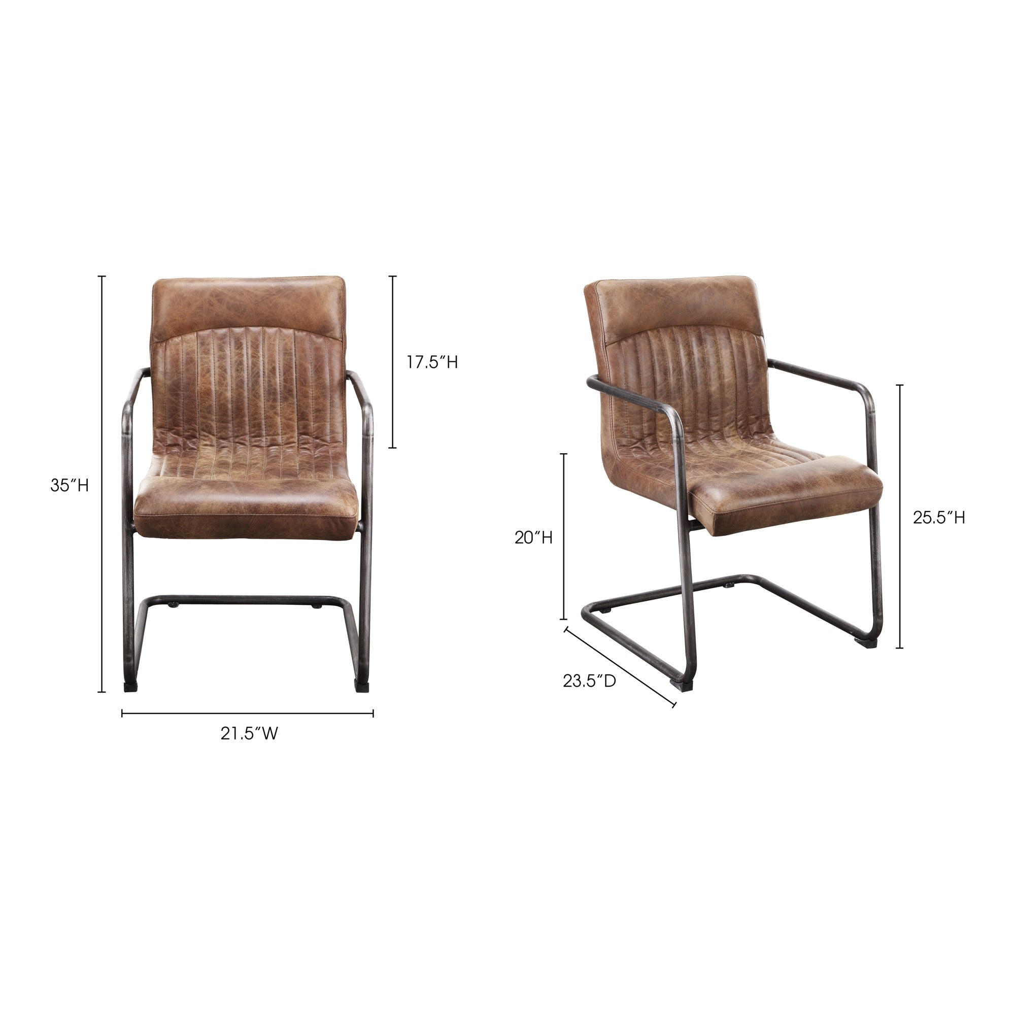 Moes Ansel Arm Chair Grazed Brown Leather - Set Of Two PK-1052-03