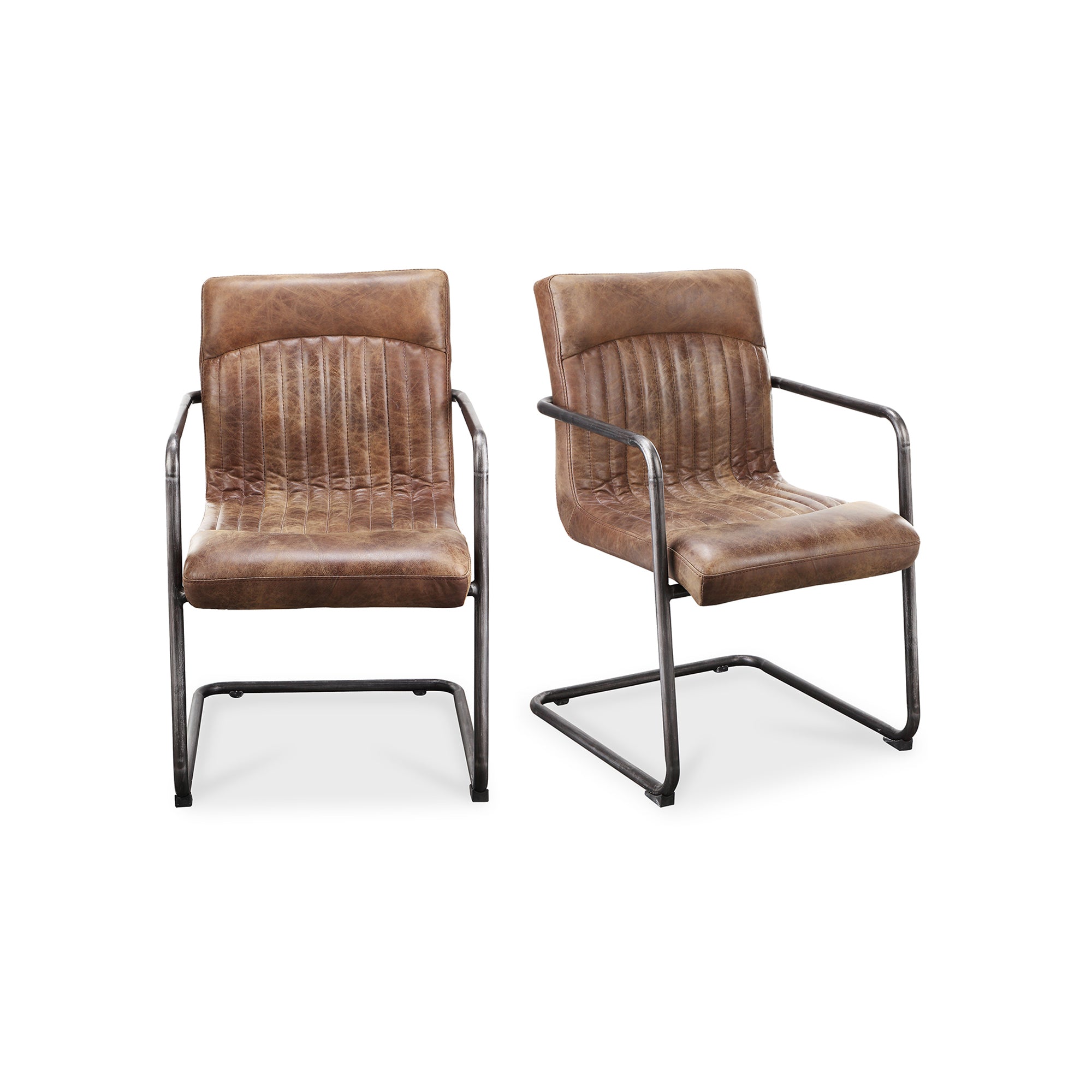 Moes Ansel Arm Chair Grazed Brown Leather - Set Of Two PK-1052-03
