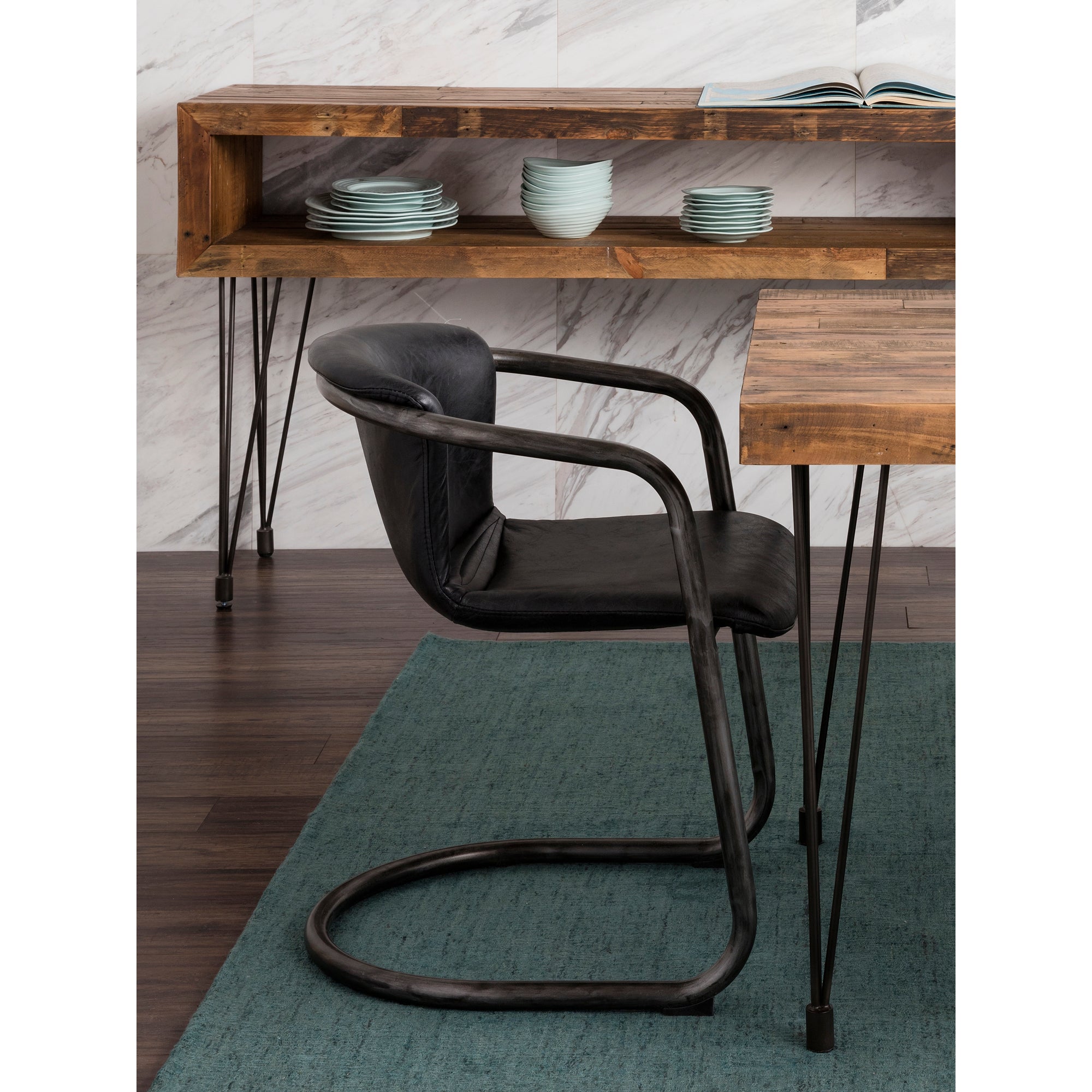 Moes Freeman Dining Chair Onyx Black Leather - Set Of Two PK-1059-02
