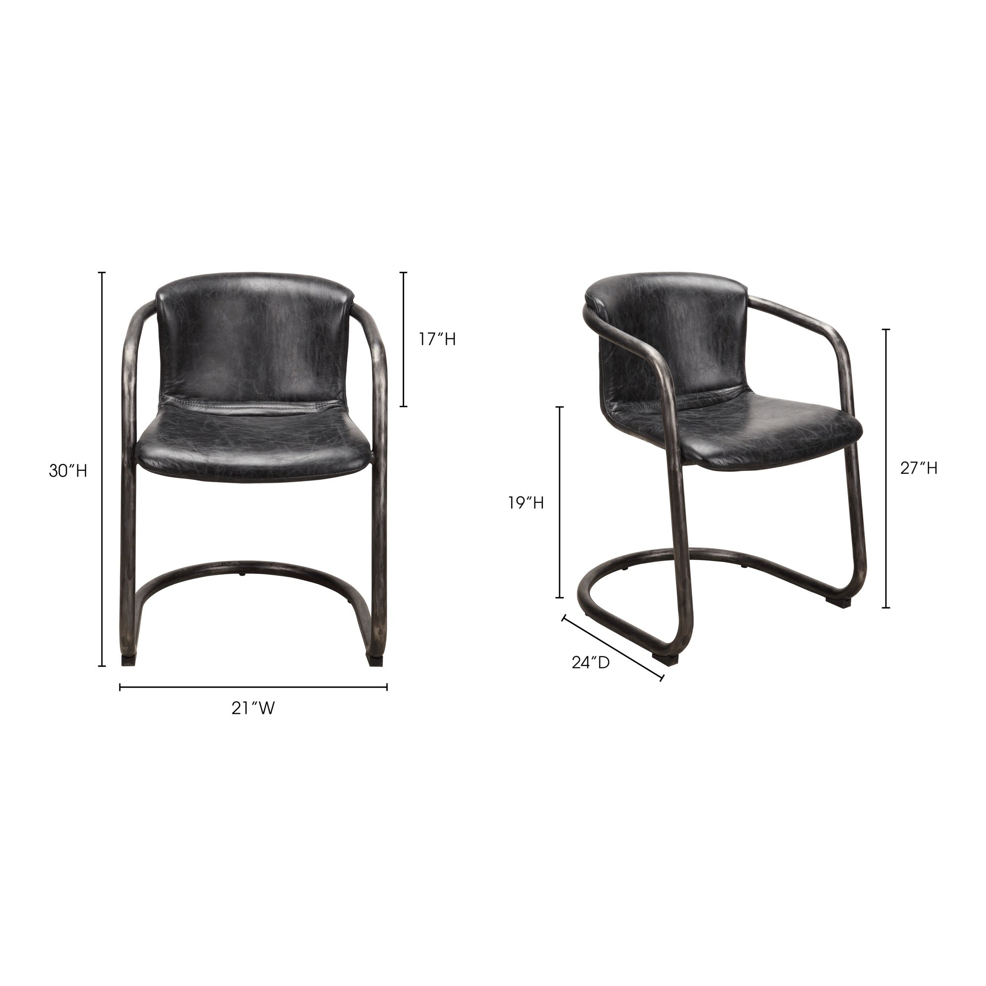 Moes Freeman Dining Chair Onyx Black Leather - Set Of Two PK-1059-02