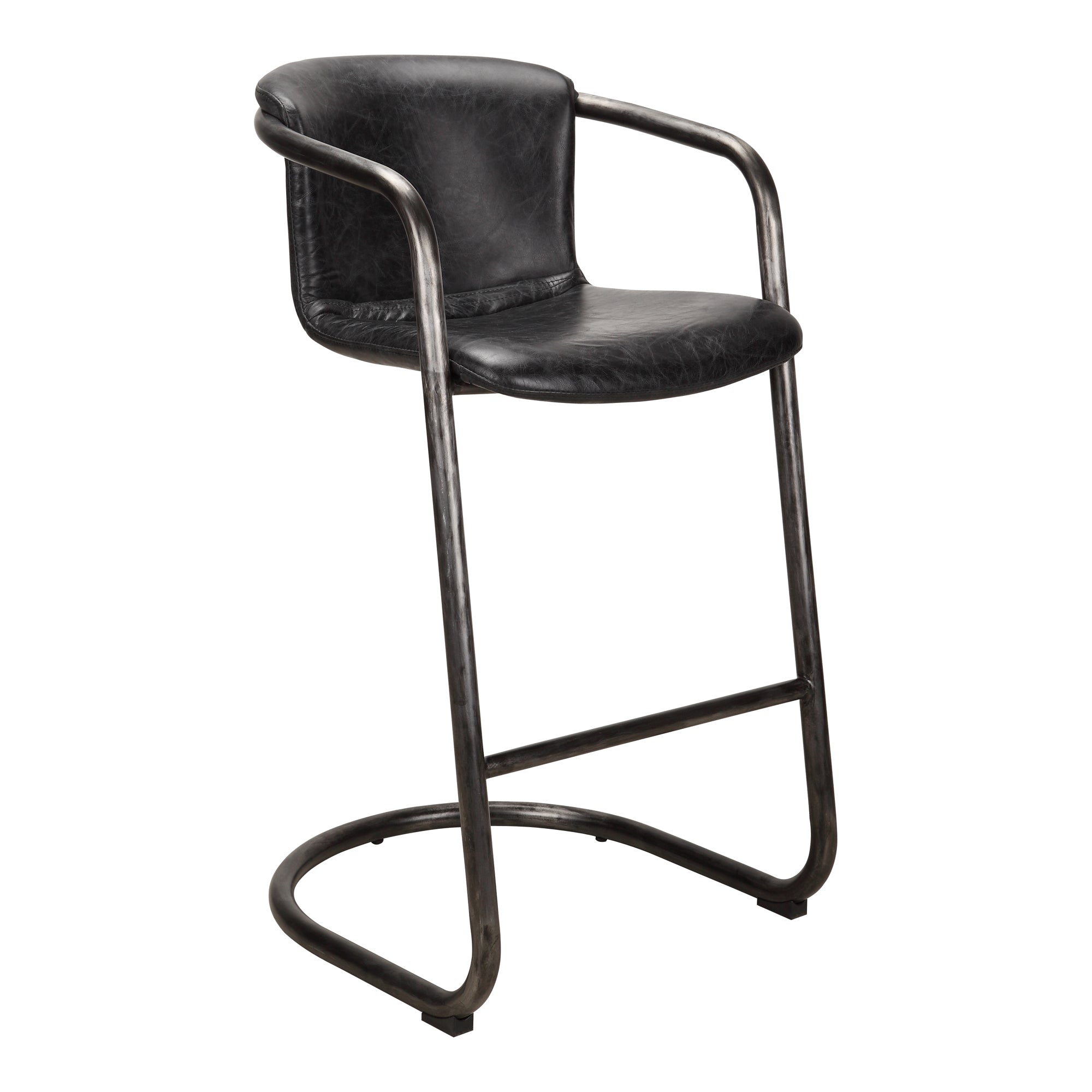 Moes Freeman Barstool Onyx Black Leather - Set Of Two PK-1060-02