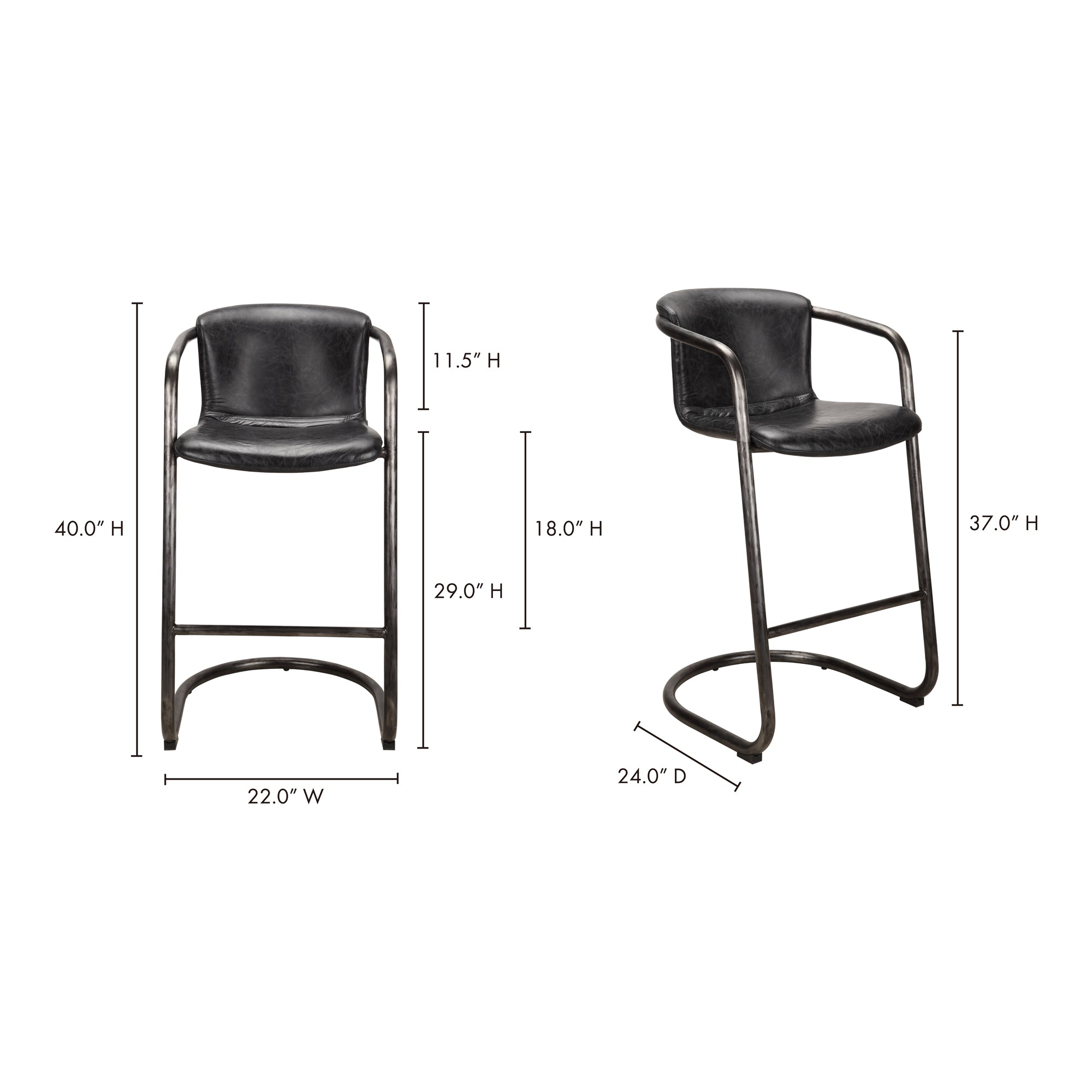 Moes Freeman Barstool Onyx Black Leather - Set Of Two PK-1060-02