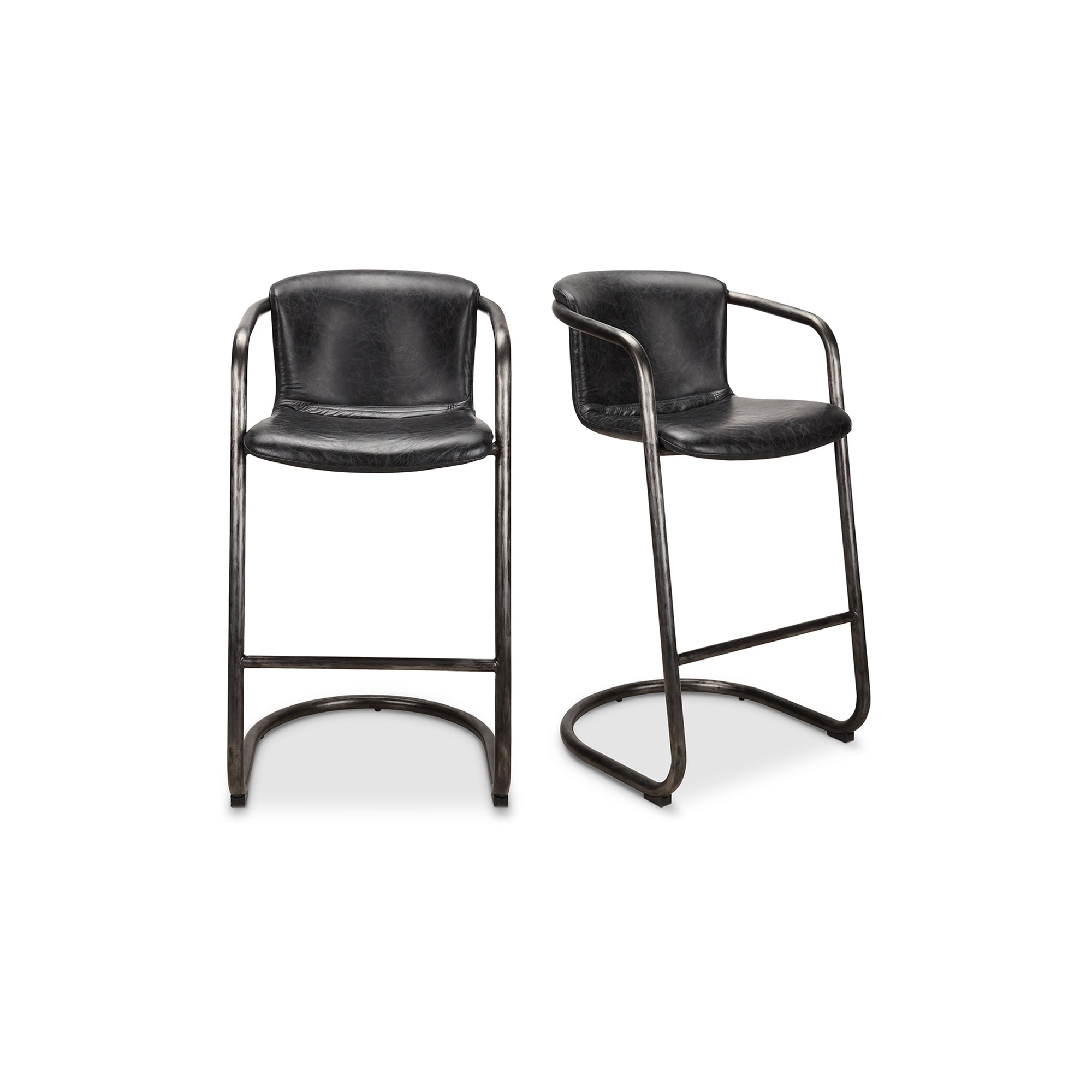 Moes Freeman Barstool Onyx Black Leather - Set Of Two PK-1060-02