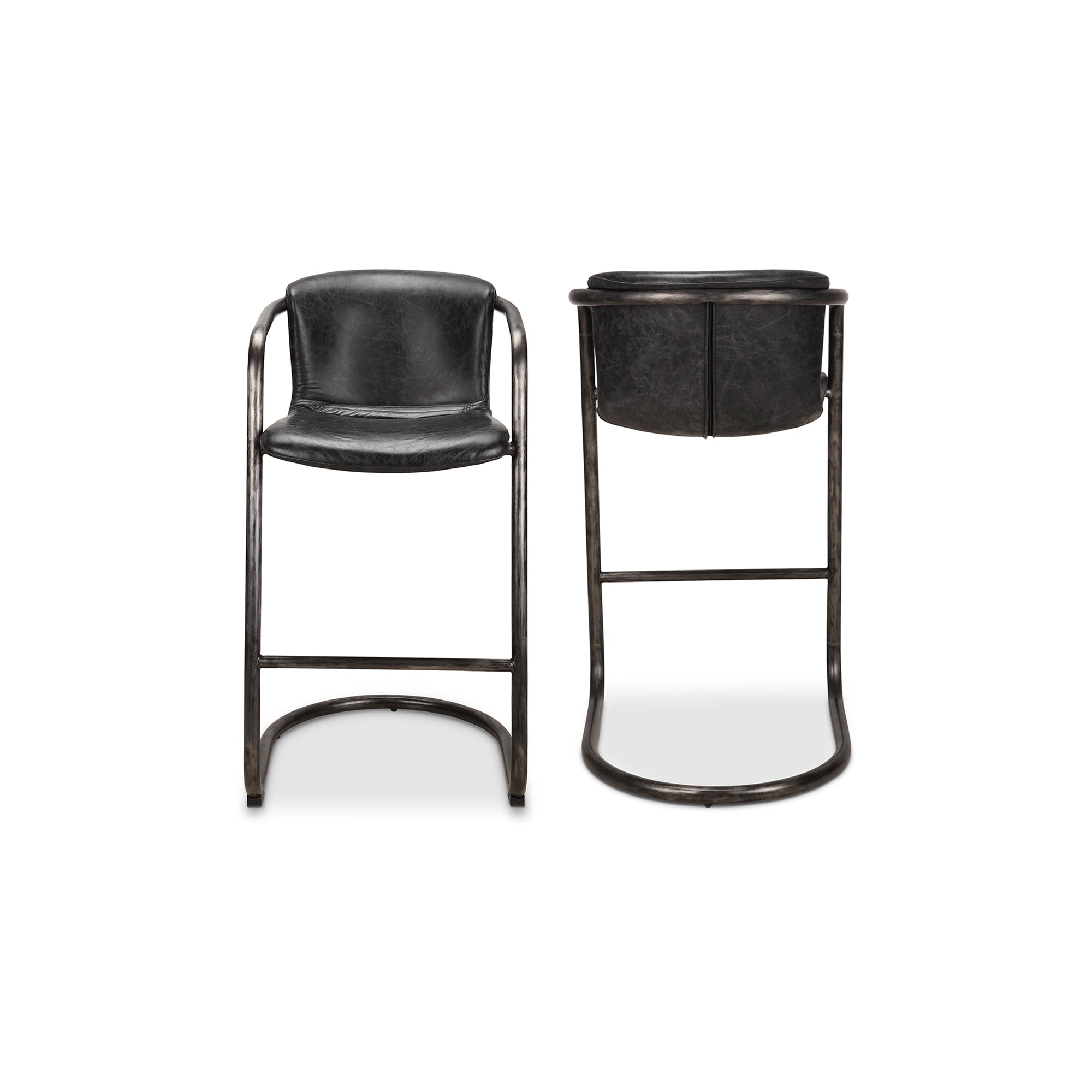 Moes Freeman Barstool Onyx Black Leather - Set Of Two PK-1060-02