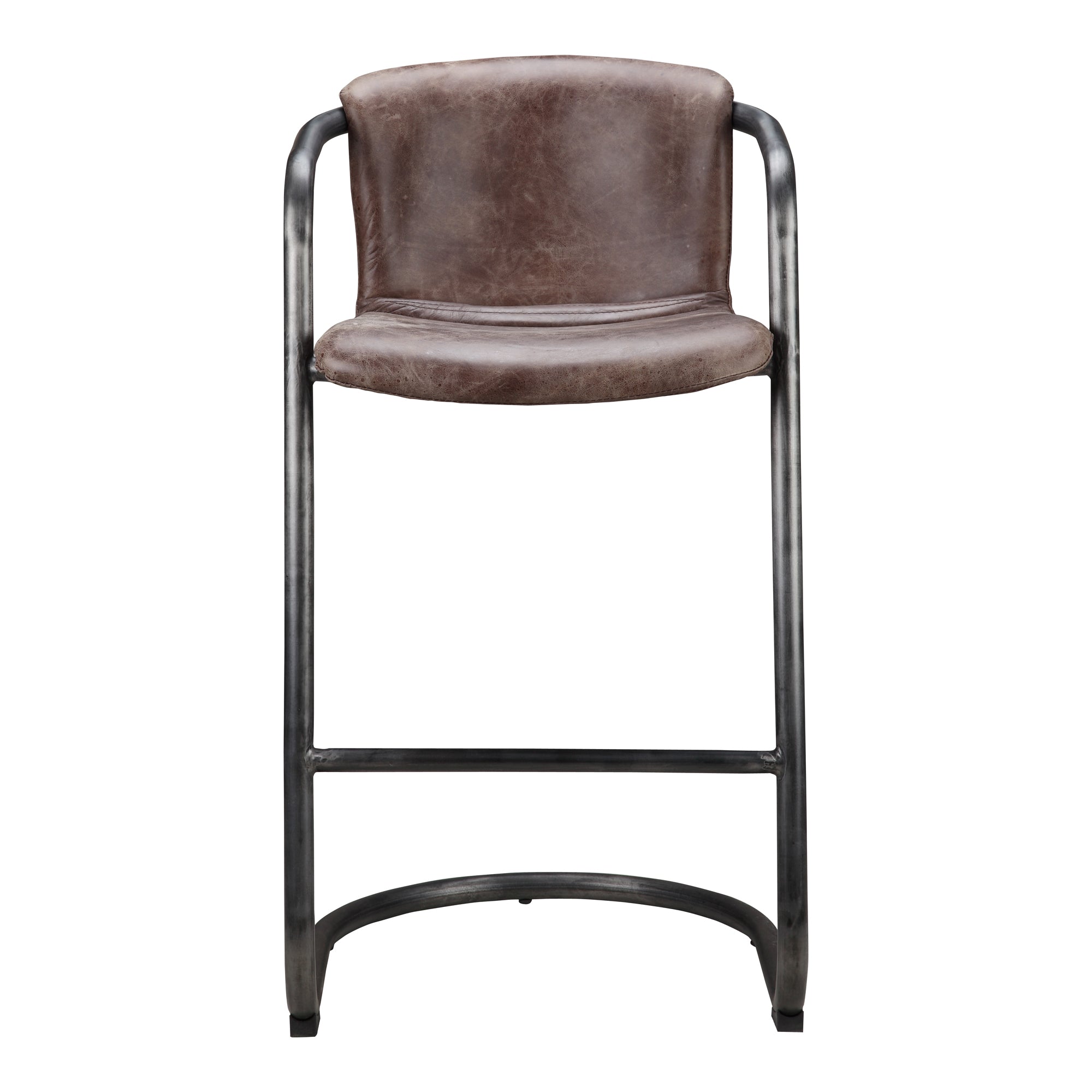 Moes Freeman Barstool Grazed Brown Leather - Set Of Two PK-1060-03