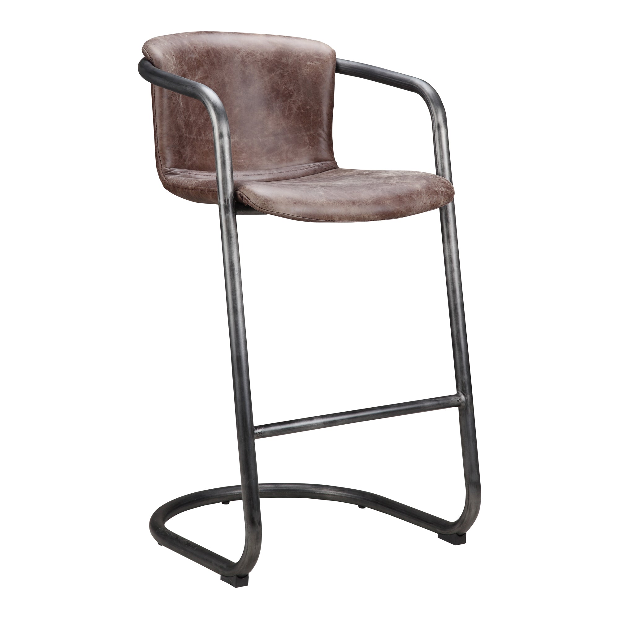 Moes Freeman Barstool Grazed Brown Leather - Set Of Two PK-1060-03