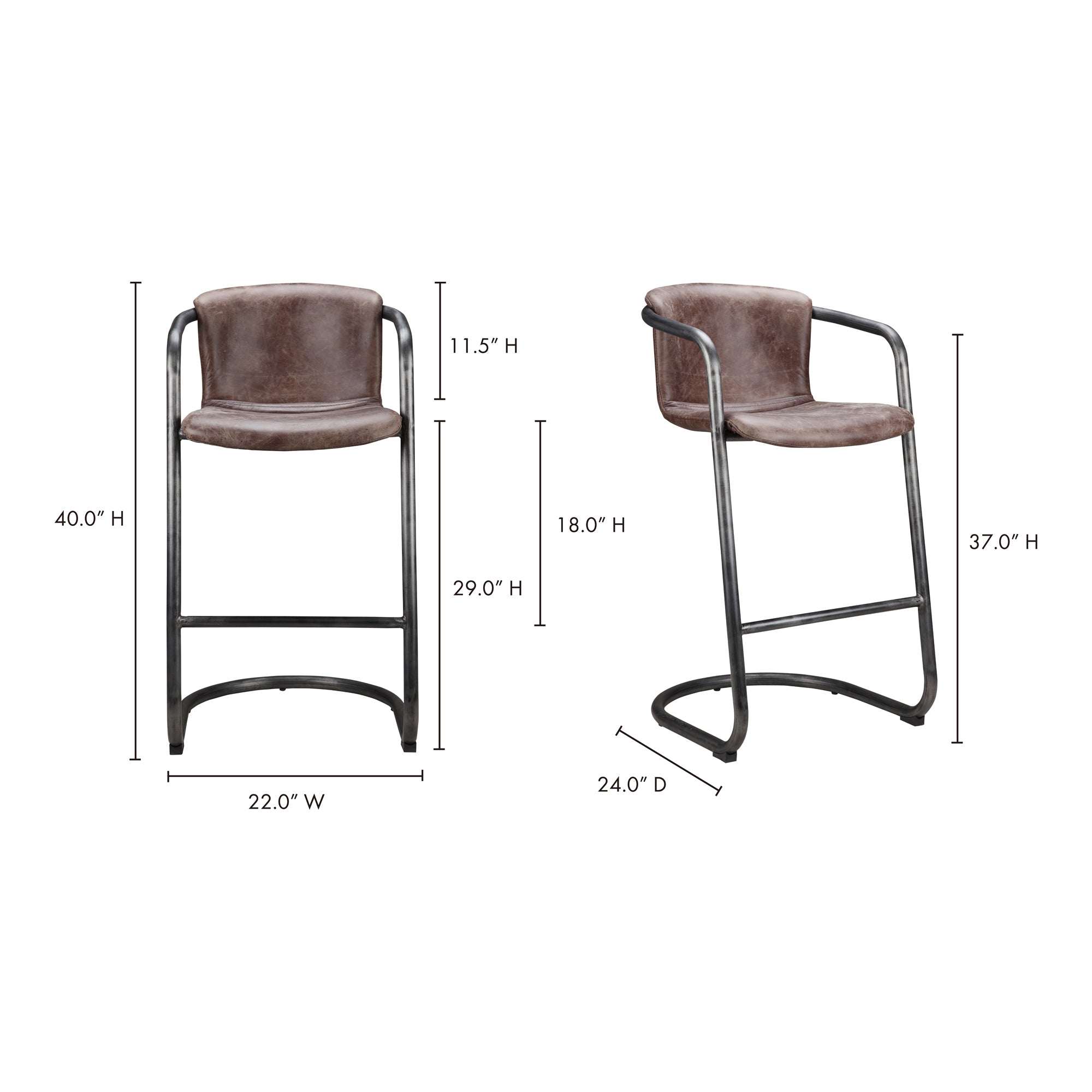 Moes Freeman Barstool Grazed Brown Leather - Set Of Two PK-1060-03