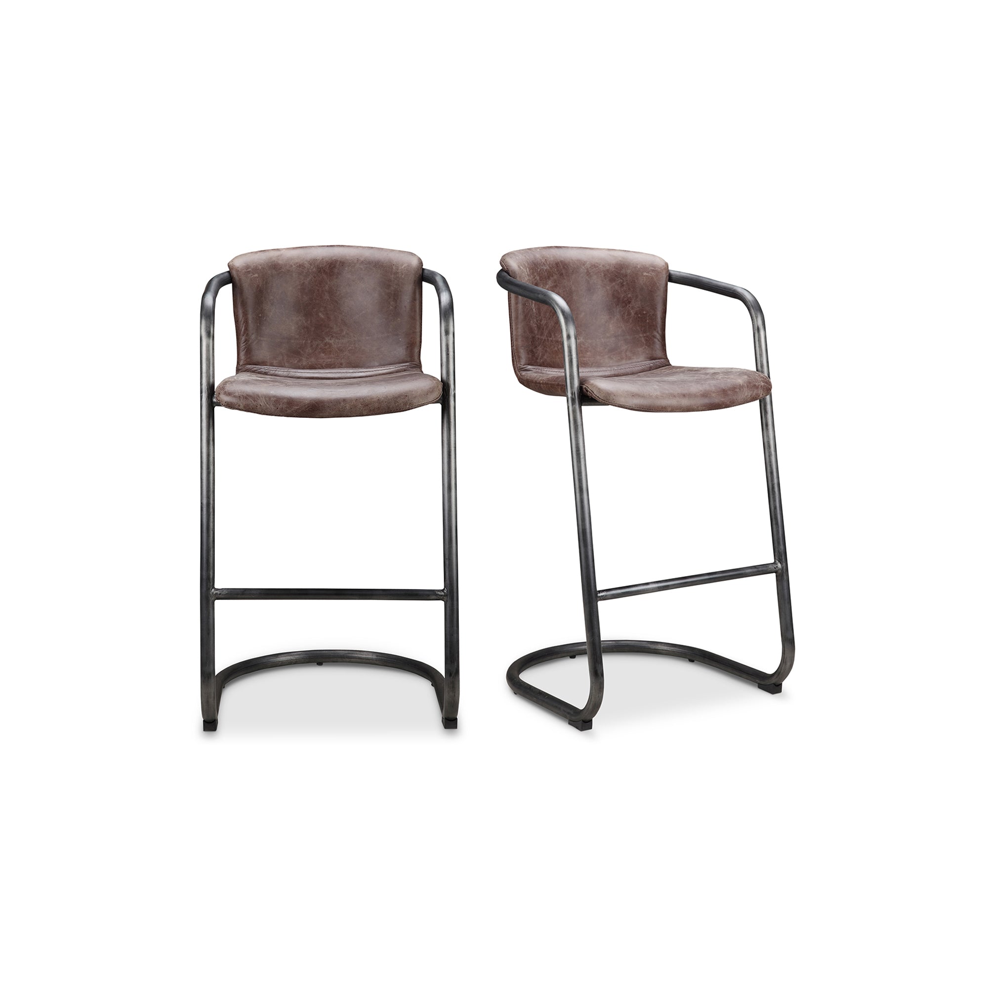 Moes Freeman Barstool Grazed Brown Leather - Set Of Two PK-1060-03