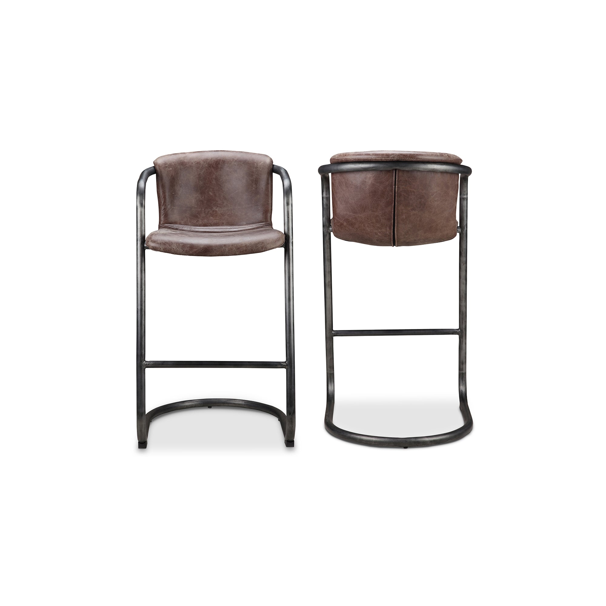 Moes Freeman Barstool Grazed Brown Leather - Set Of Two PK-1060-03