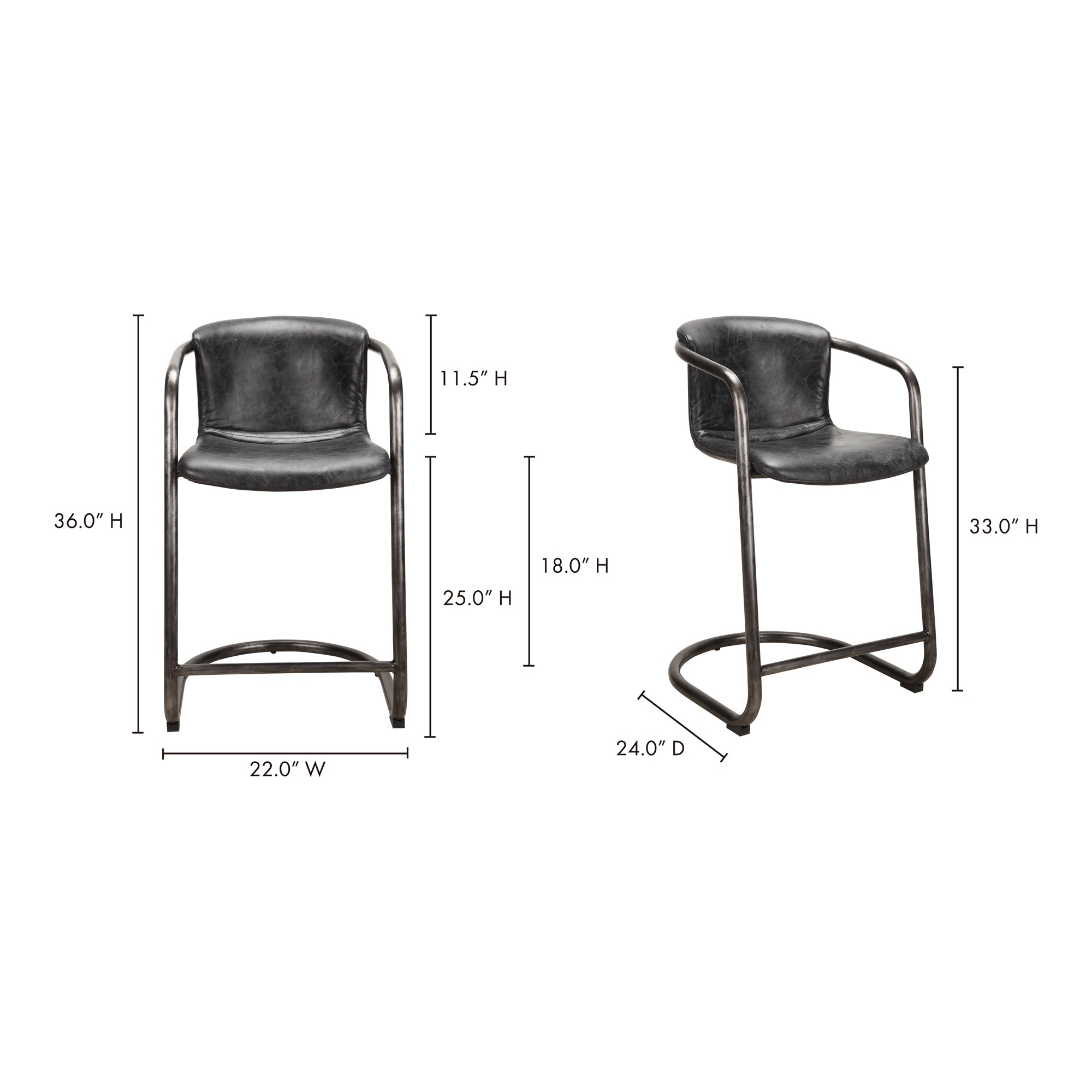 Moes Freeman Counter Stool Onyx Black Leather - Set Of Two PK-1061-02