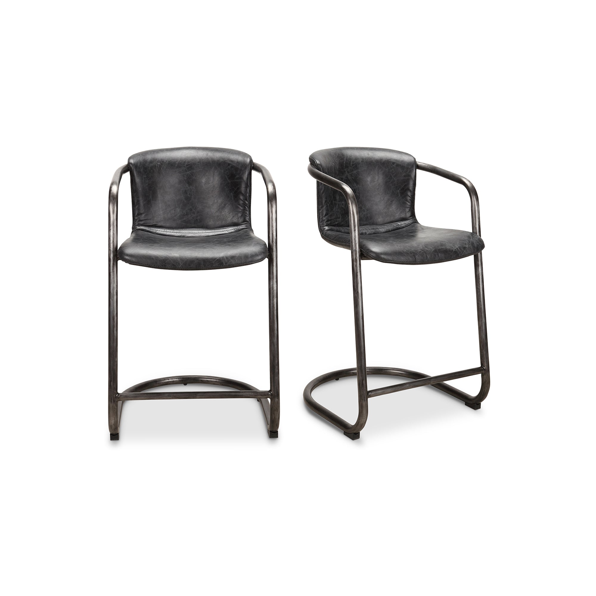 Moes Freeman Counter Stool Onyx Black Leather - Set Of Two PK-1061-02