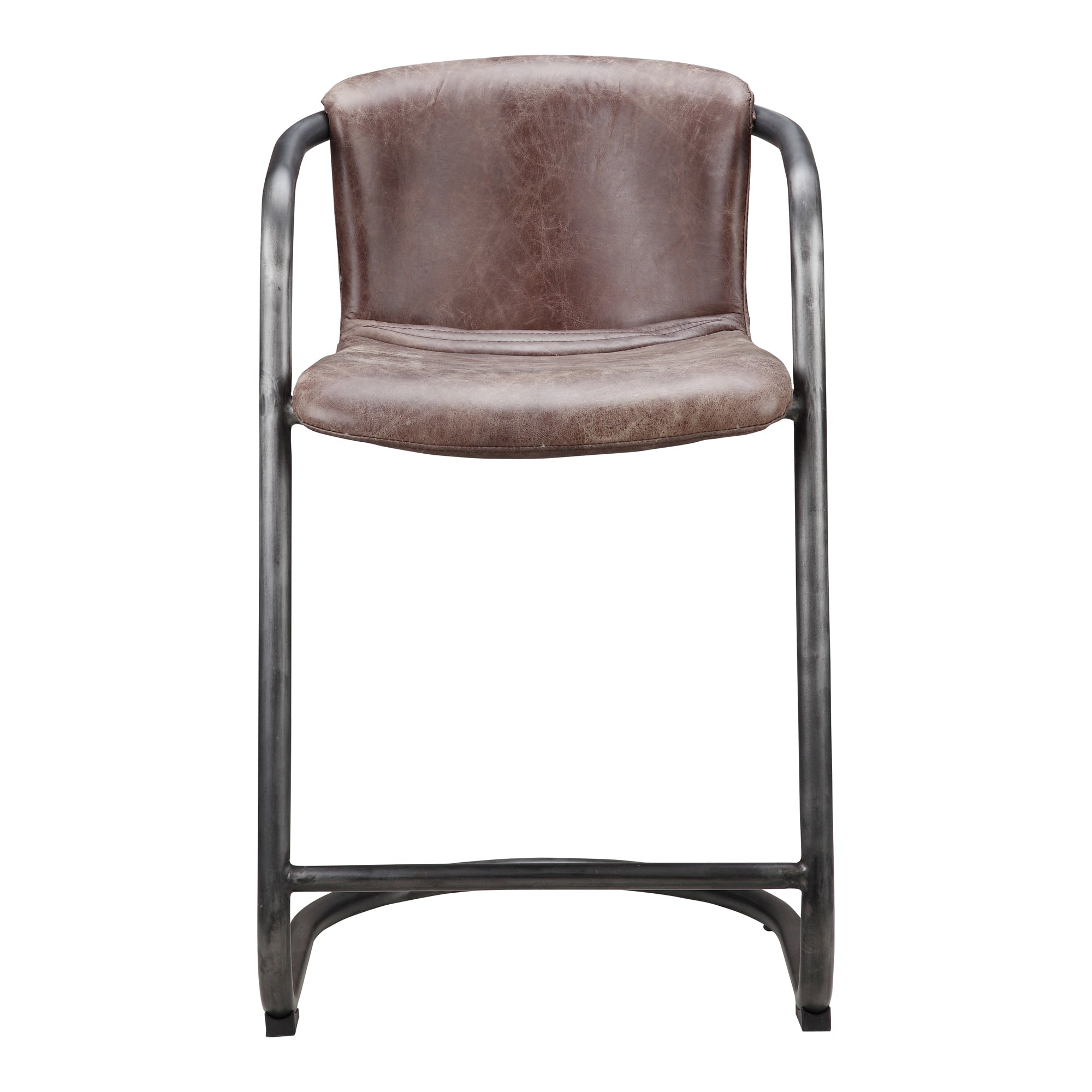 Moes Freeman Counter Stool Grazed Brown Leather - Set Of Two PK-1061-03