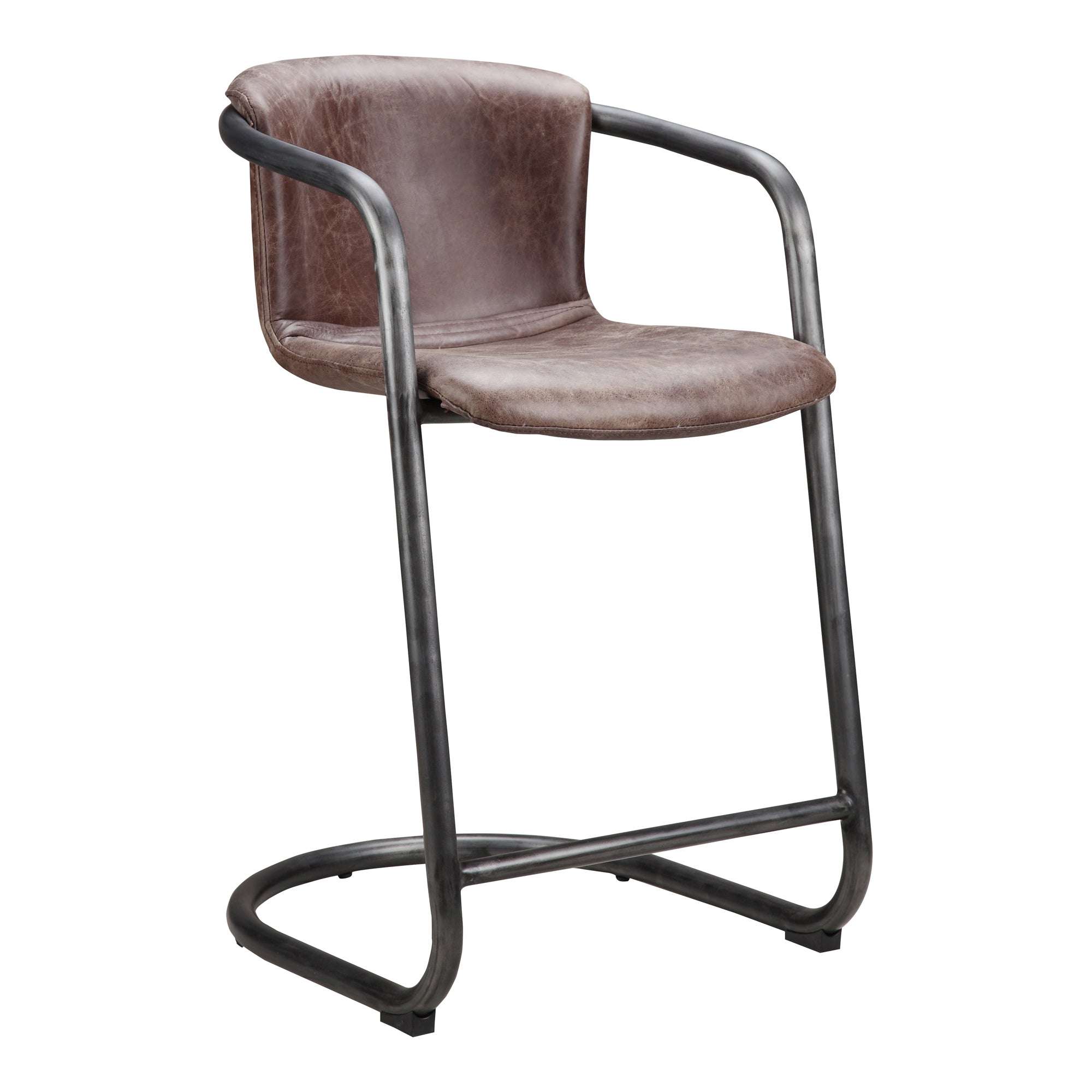 Moes Freeman Counter Stool Grazed Brown Leather - Set Of Two PK-1061-03