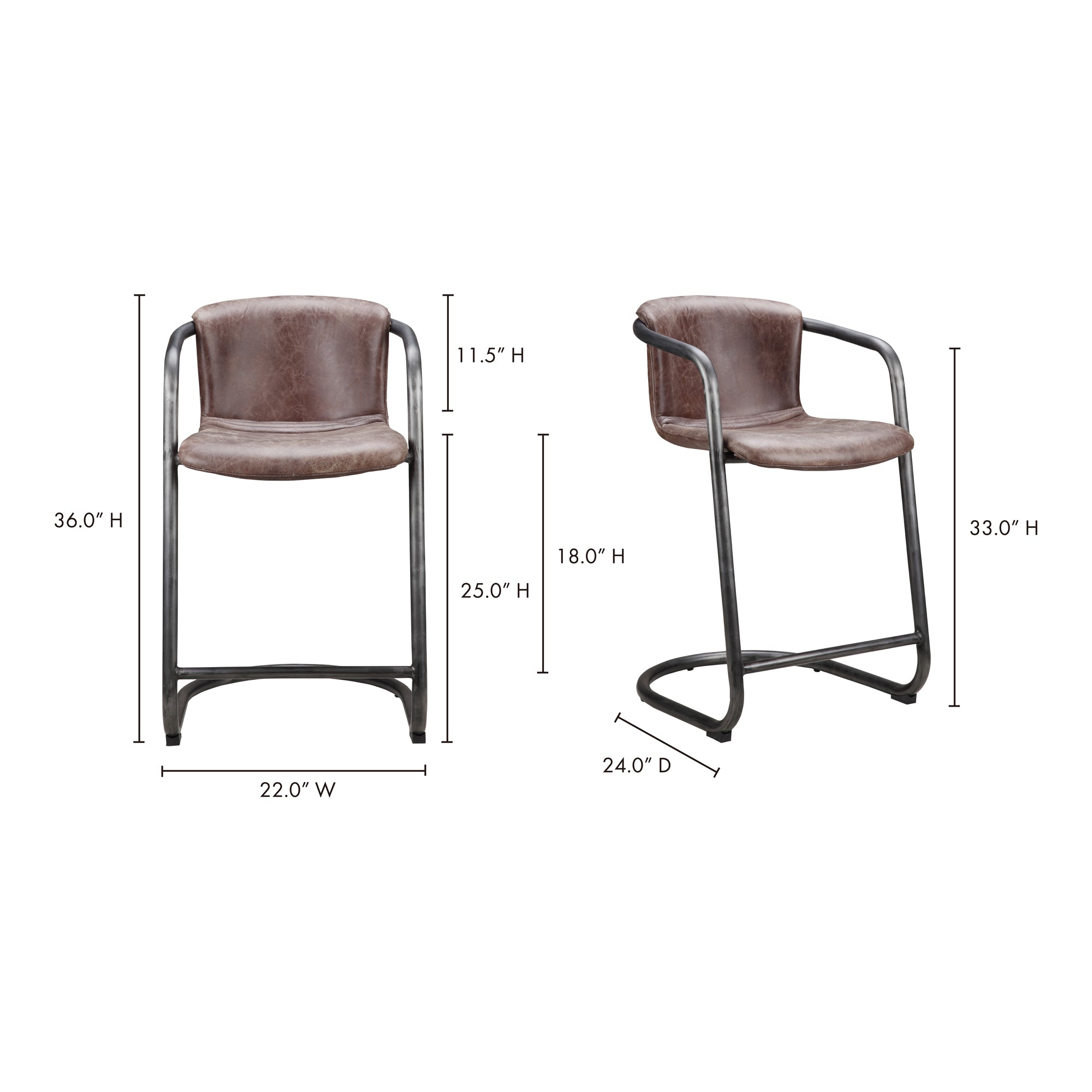 Moes Freeman Counter Stool Grazed Brown Leather - Set Of Two PK-1061-03
