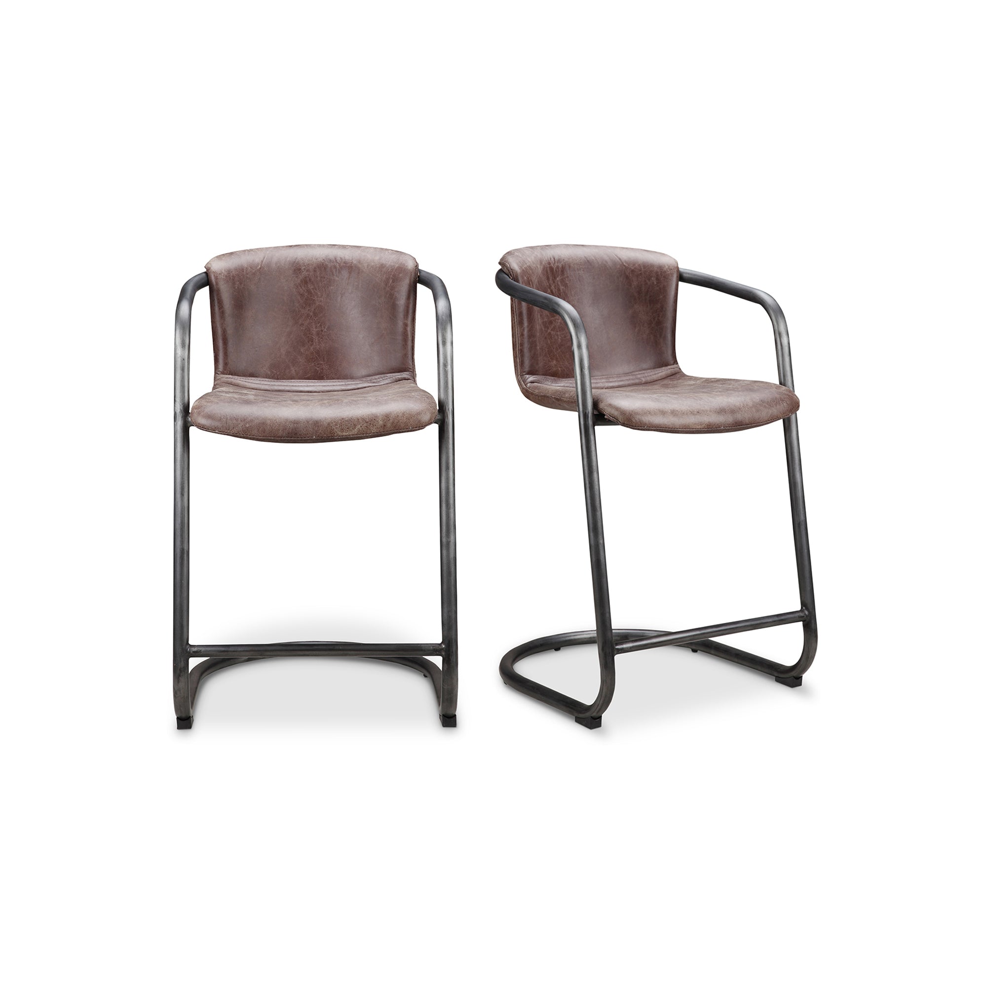 Moes Freeman Counter Stool Grazed Brown Leather - Set Of Two PK-1061-03