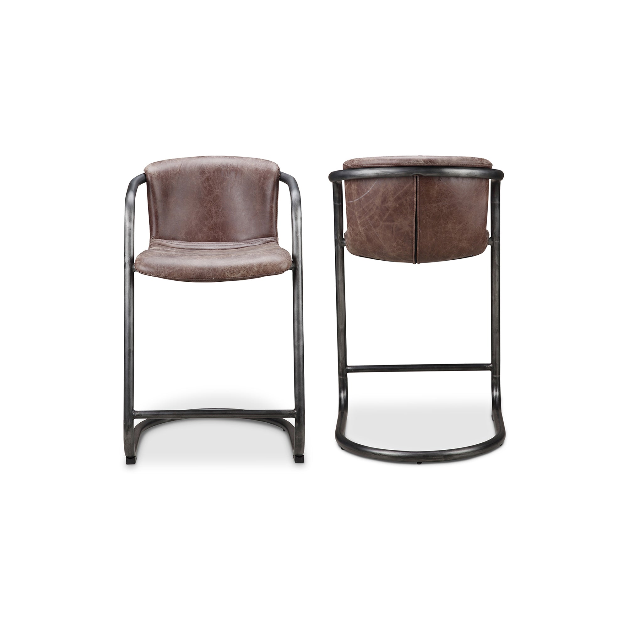 Moes Freeman Counter Stool Grazed Brown Leather - Set Of Two PK-1061-03